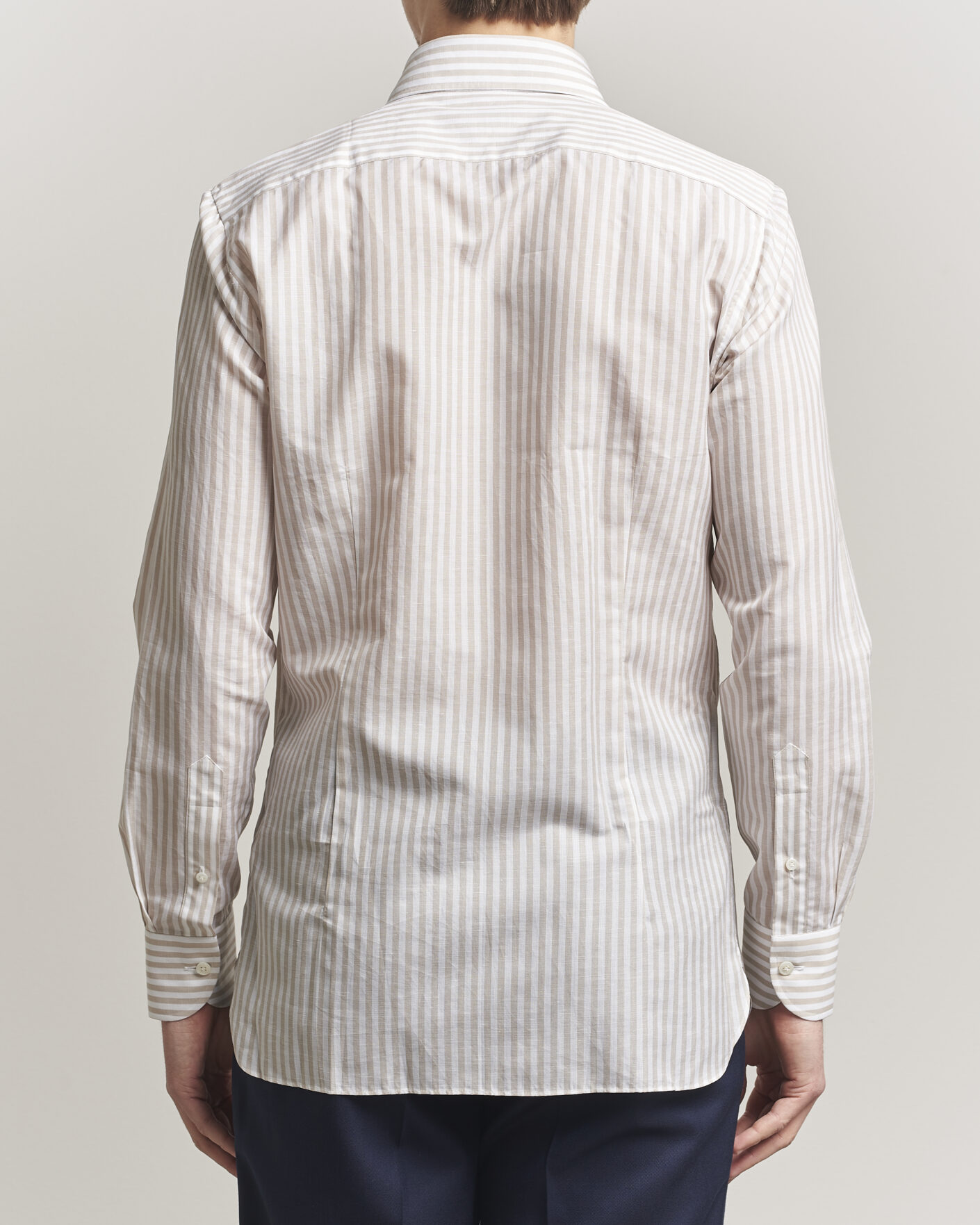 Men | Shirts | 100Hands | Cotton/Linen Bengal Stripe Shirt Light Brown