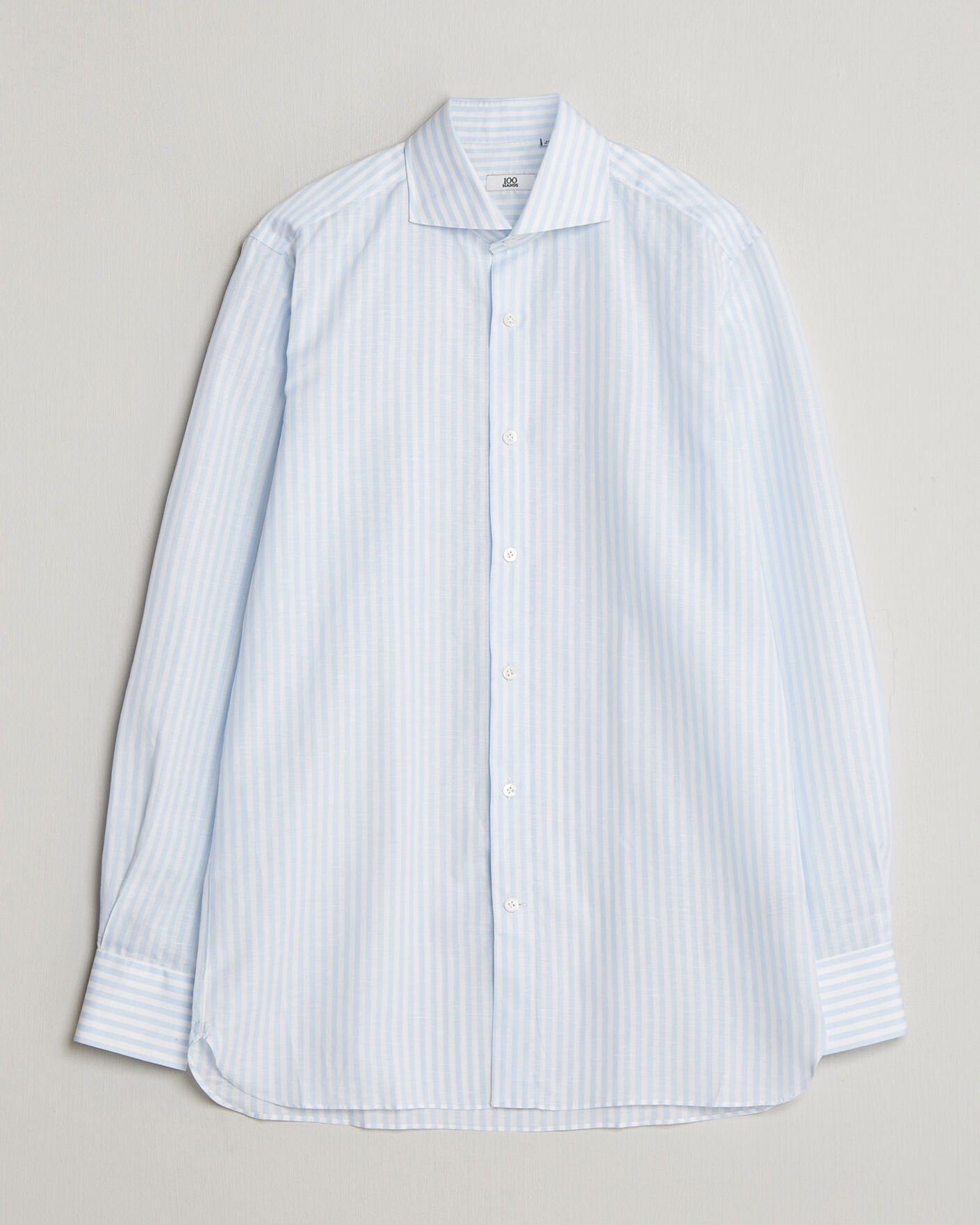 Men | Shirts | 100Hands | Cotton/Linen Bengal Stripe Shirt Light Blue