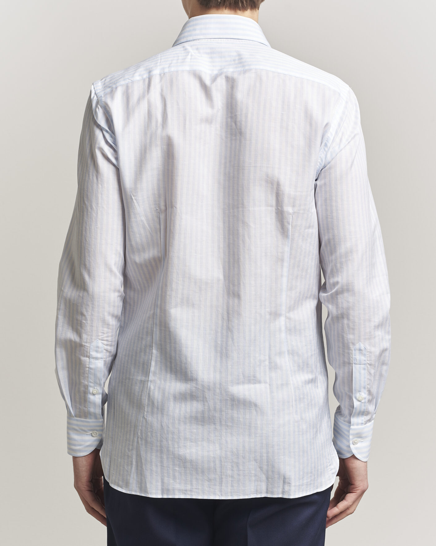 Men | Shirts | 100Hands | Cotton/Linen Bengal Stripe Shirt Light Blue