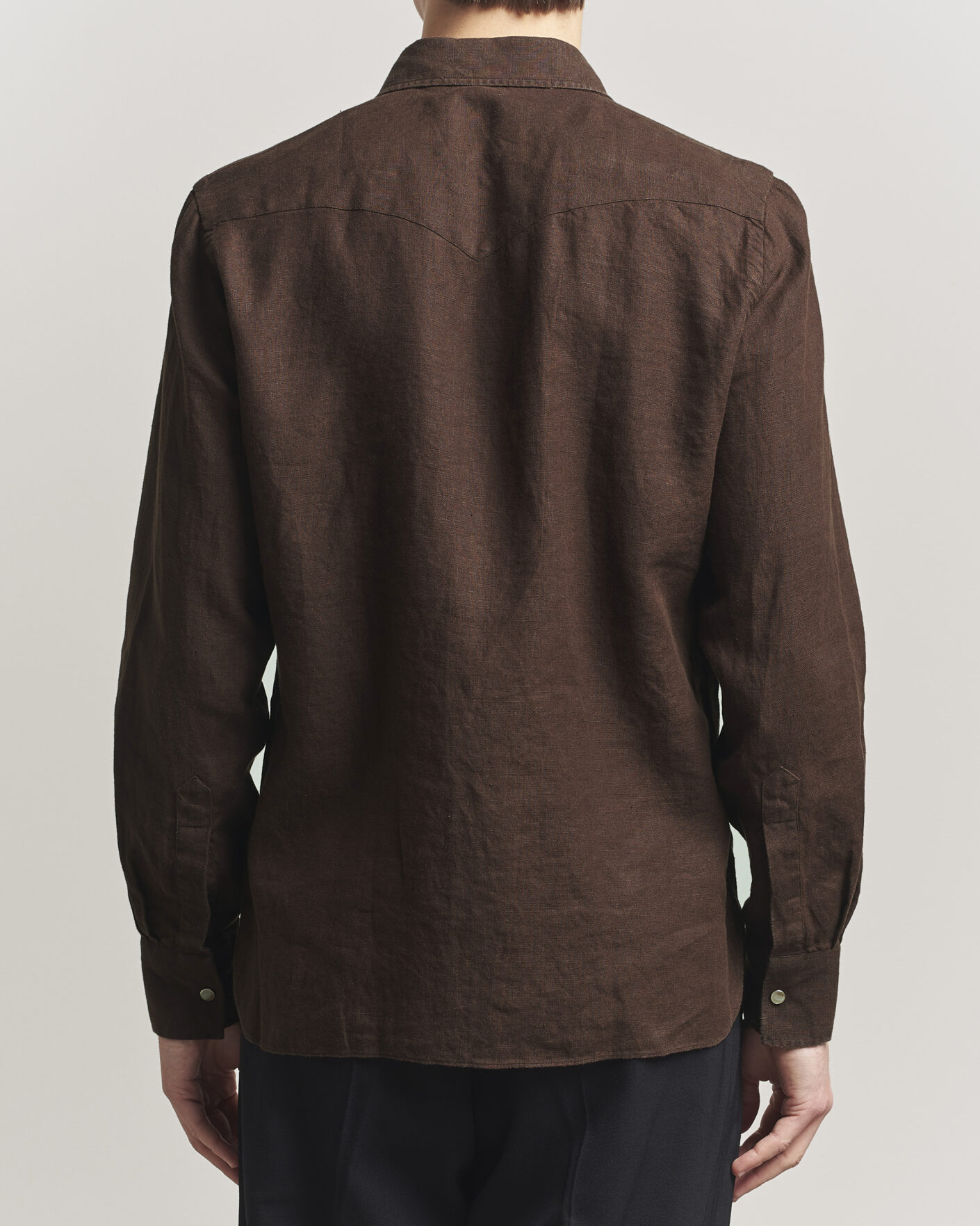 Men | Shirts | 100Hands | Two Pocket Western Linen Shirt Chocolate
