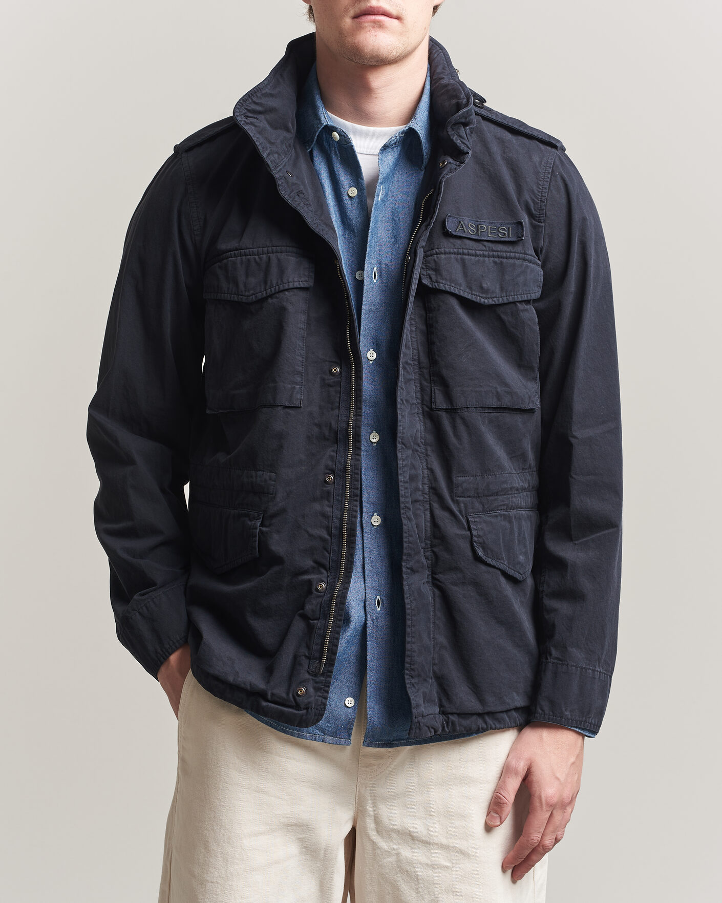 Men | Coats & Jackets | Aspesi | Washed Cotton Field Jacket Navy