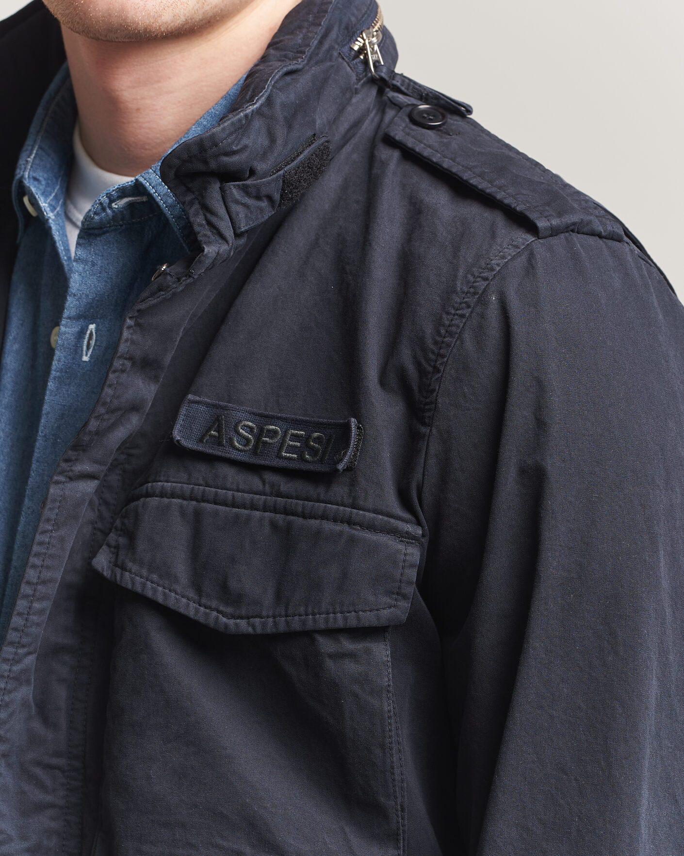 Men | Coats & Jackets | Aspesi | Washed Cotton Field Jacket Navy