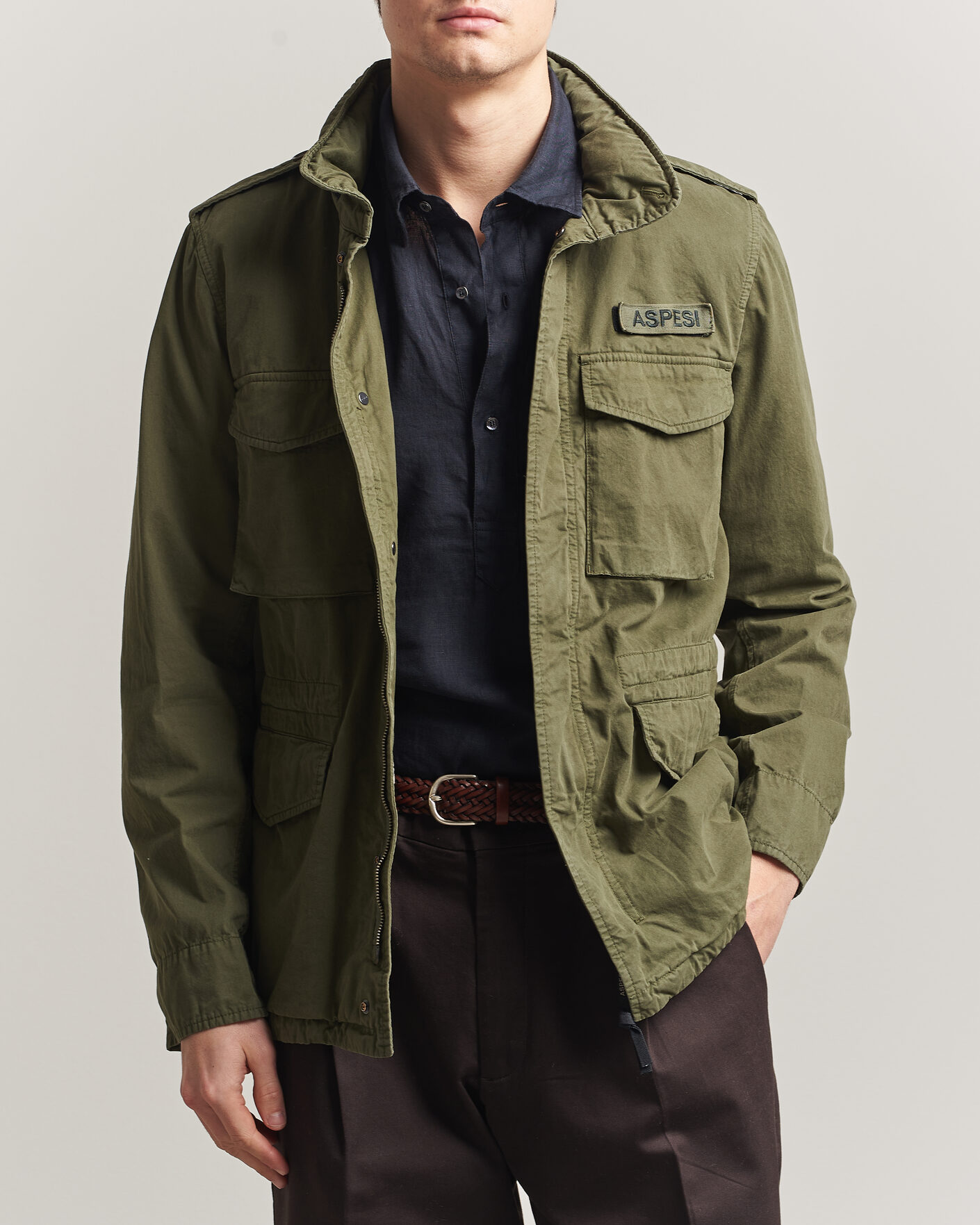 Men | Coats & Jackets | Aspesi | Washed Cotton Field Jacket Military