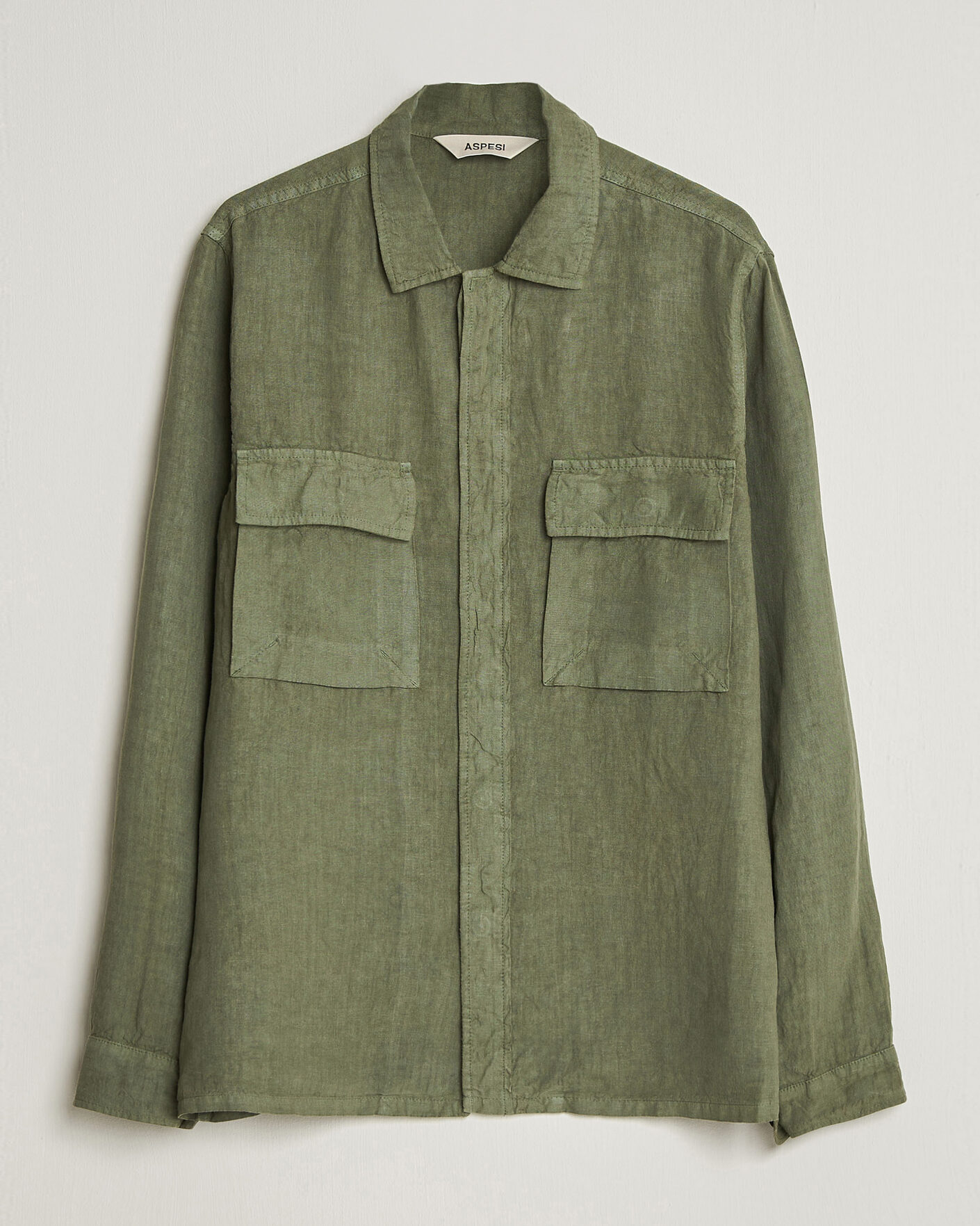 Men | Coats & Jackets | Aspesi | Linen Overshirt Military