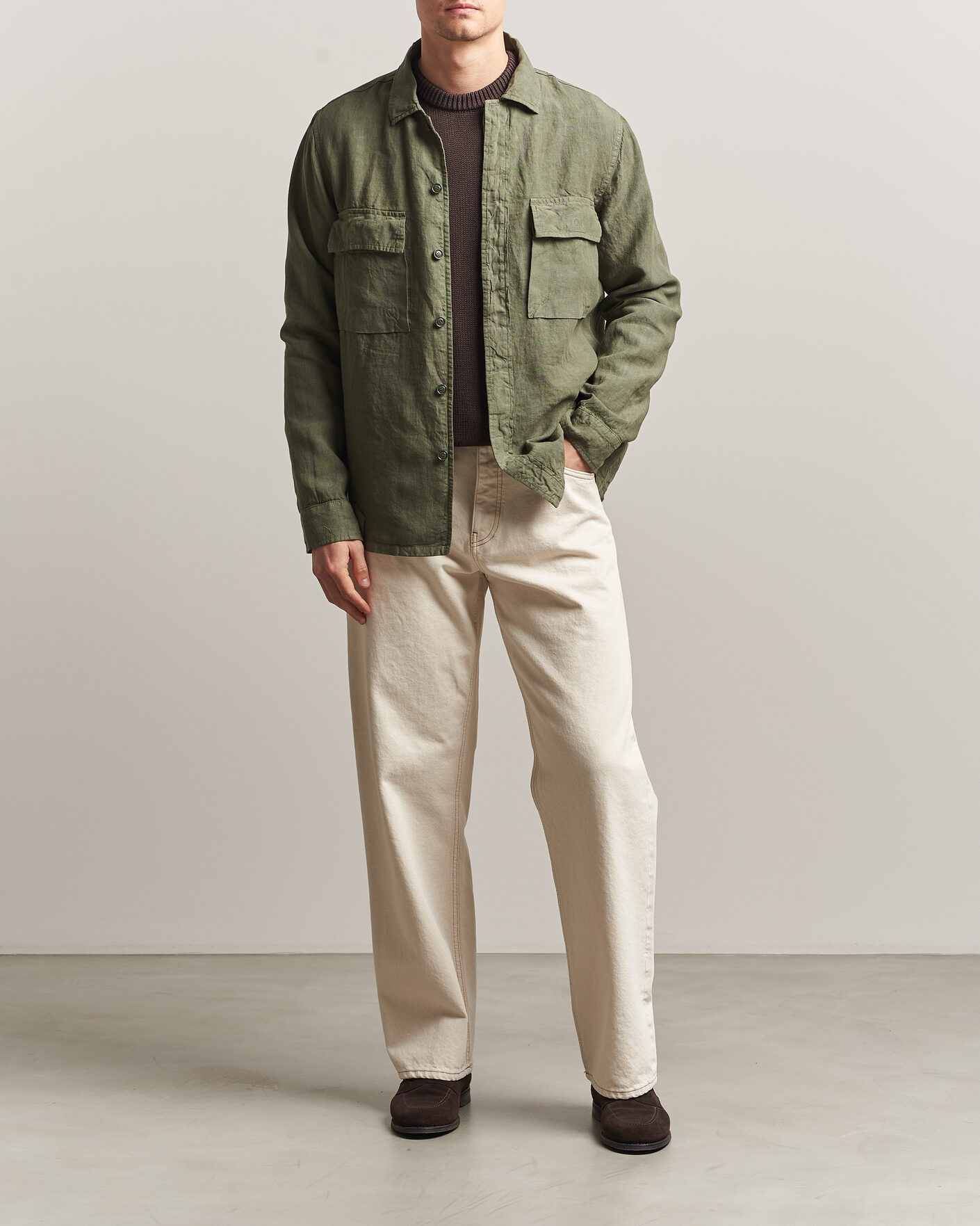 Men | Coats & Jackets | Aspesi | Linen Overshirt Military