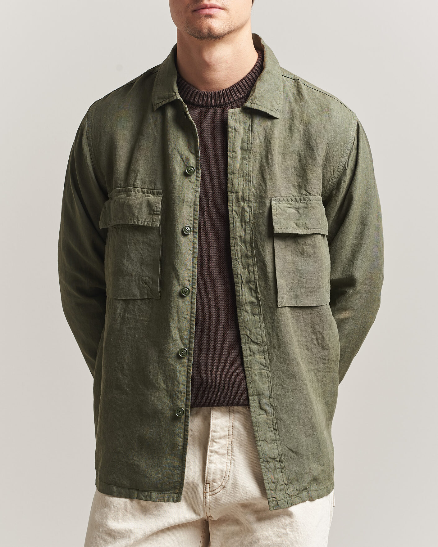 Men | Coats & Jackets | Aspesi | Linen Overshirt Military