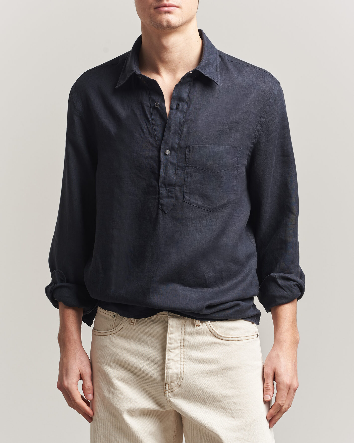 Men | Shirts | Aspesi | Popover Linen Shirt Navy