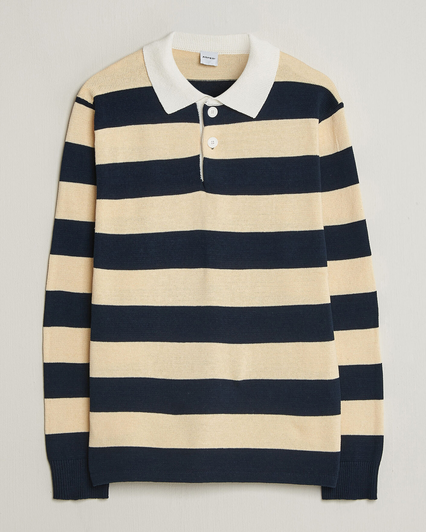 Men | Sweaters & Knitwear | Aspesi | Long Sleeve Knitted Polo Navy/Ecru