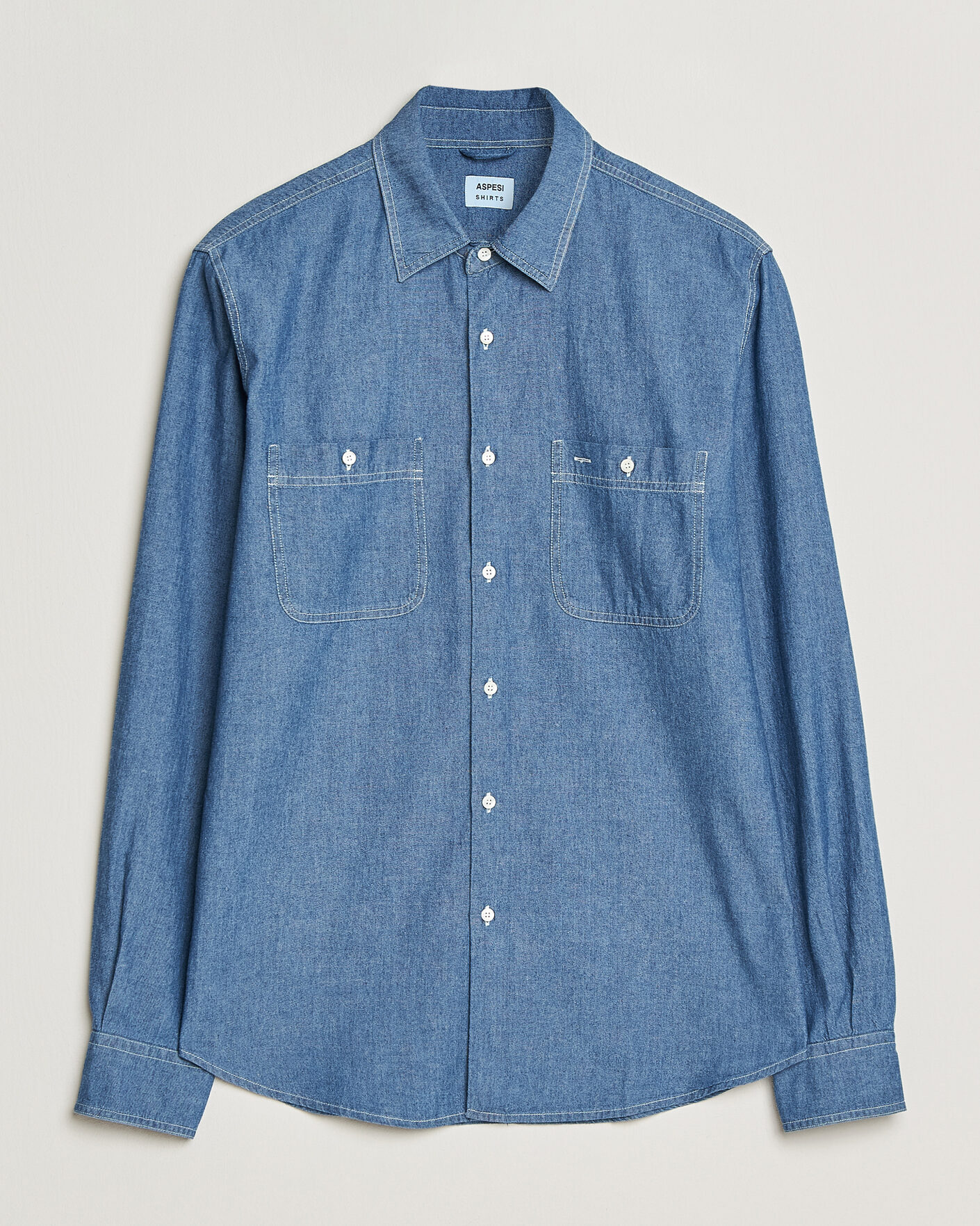 Men | Shirts | Aspesi | Chambray Work Shirt Medium Blue