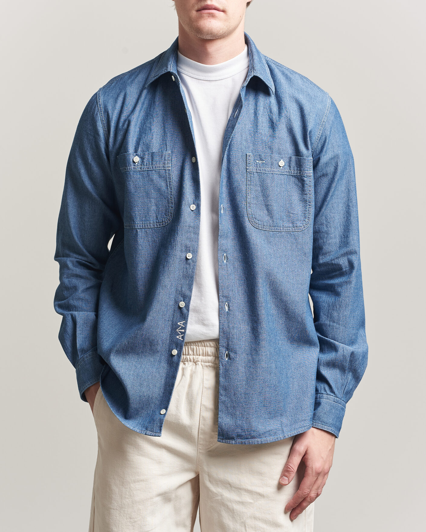 Men | Shirts | Aspesi | Chambray Work Shirt Medium Blue