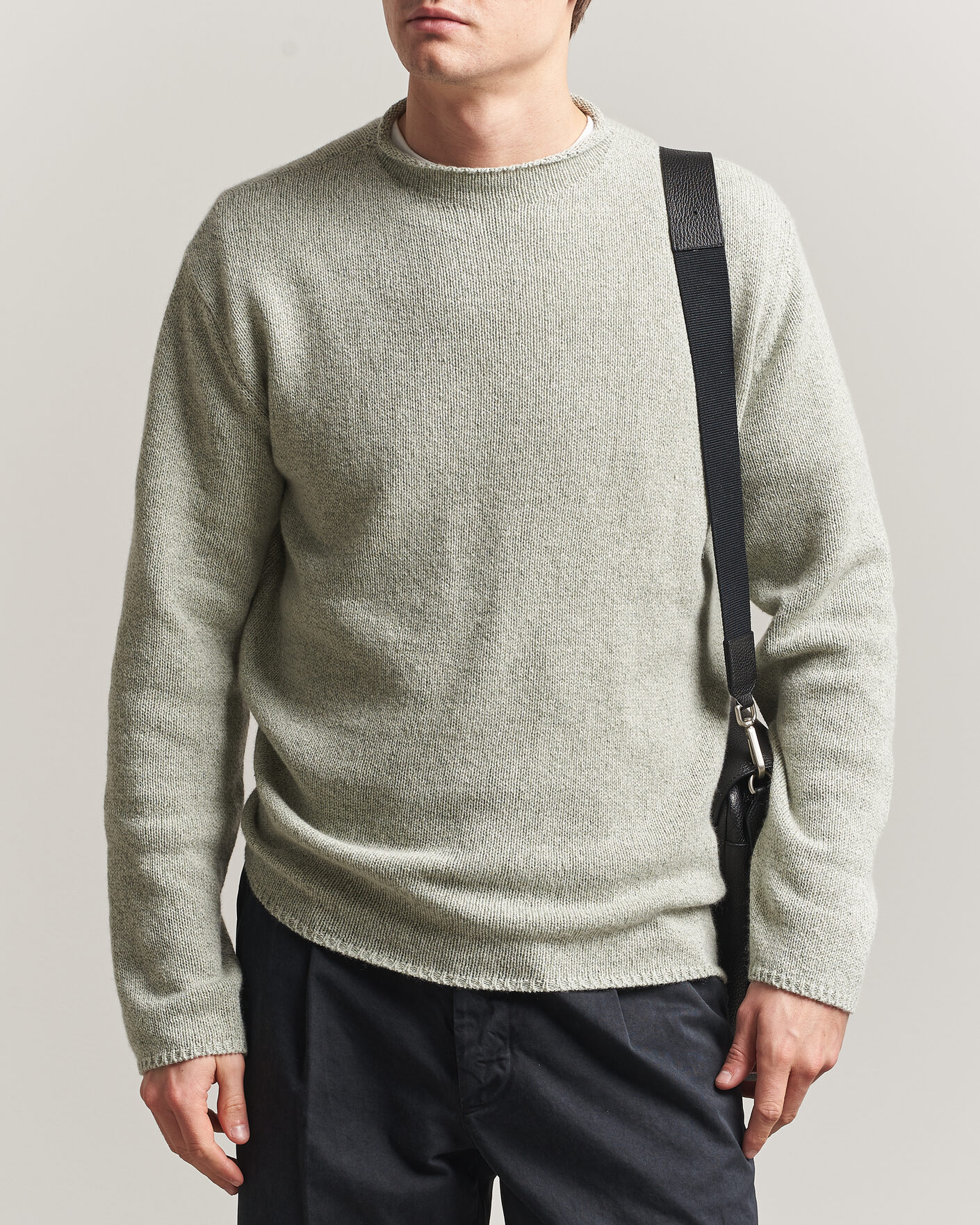 Auralee Cashmere/Silk Crew Neck Mint Melange at CareOfCarl.com