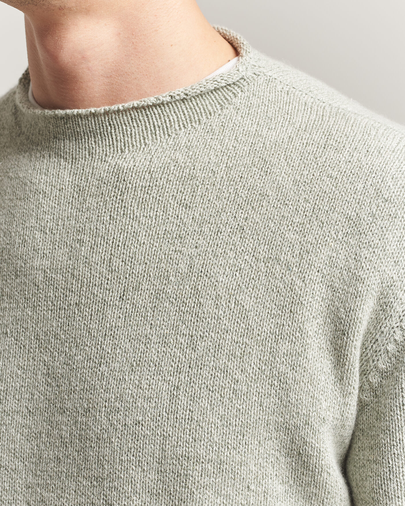 Auralee Cashmere/Silk Crew Neck Mint Melange at CareOfCarl.com