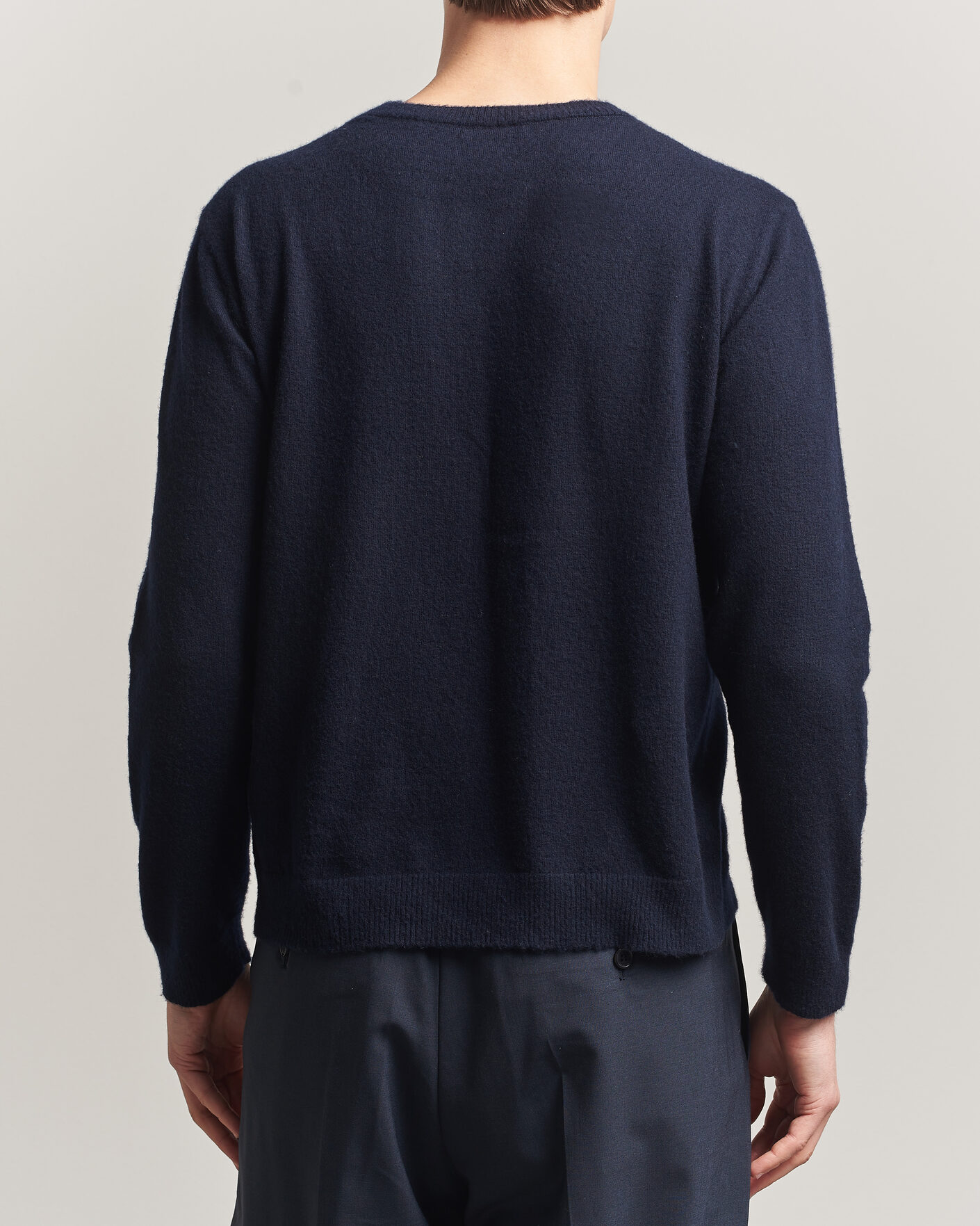 Men | Sweaters & Knitwear | Auralee | Brushed Cashmere/Cotton Crew Neck Navy