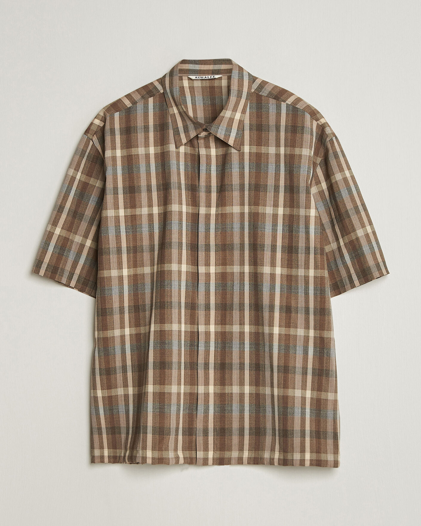 Men | Shirts | Auralee | Tropical Wool Half Sleeve Shirt Brown Check