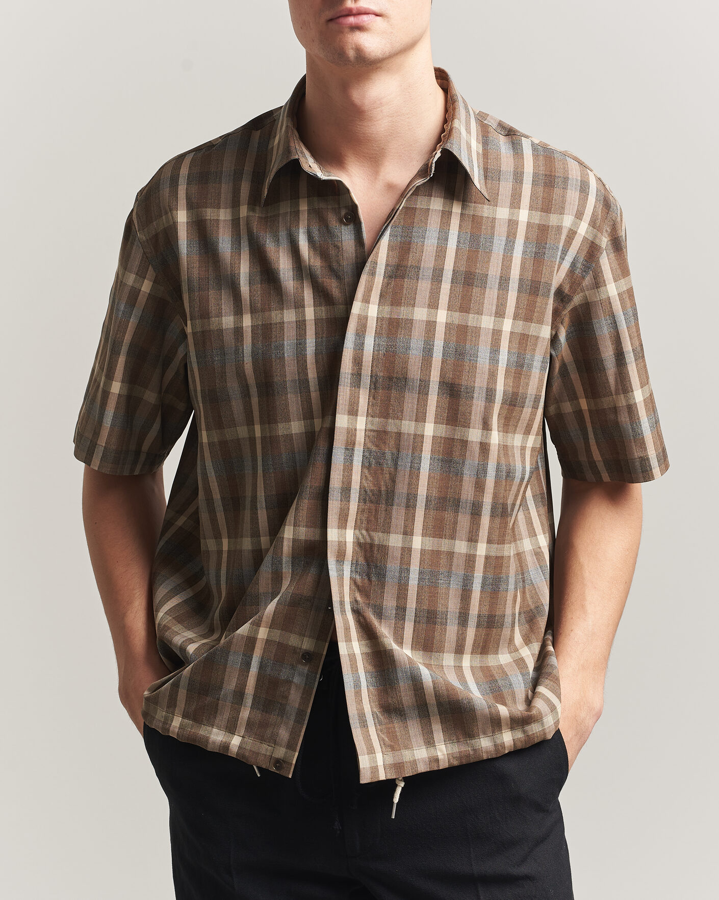 Men | Shirts | Auralee | Tropical Wool Half Sleeve Shirt Brown Check