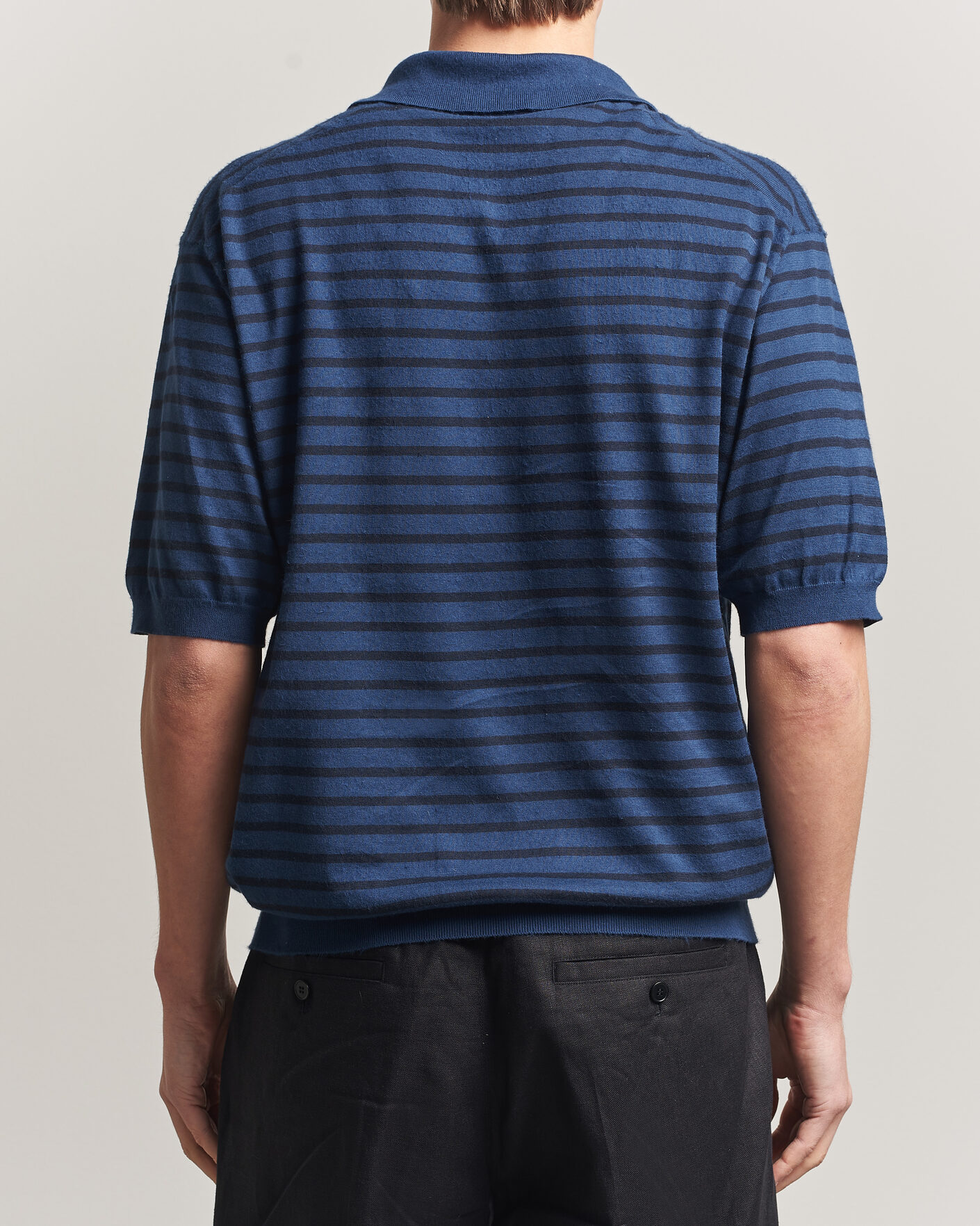 【AURALEE】Cotton knit Short Sleeve Auralee Cotton Knit Skipper Polo Navy Stripe at CareOfCarl.com