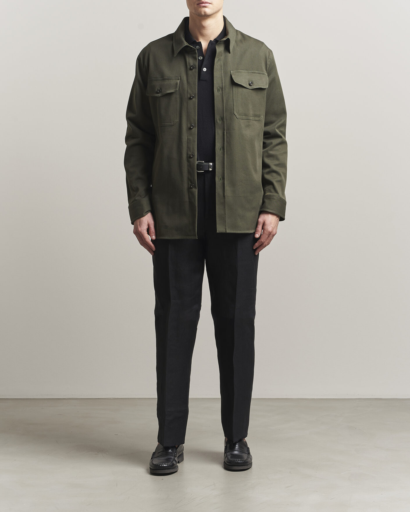 Men | Shirts | Caruso | Twill Cotton Overshirt Dark Green