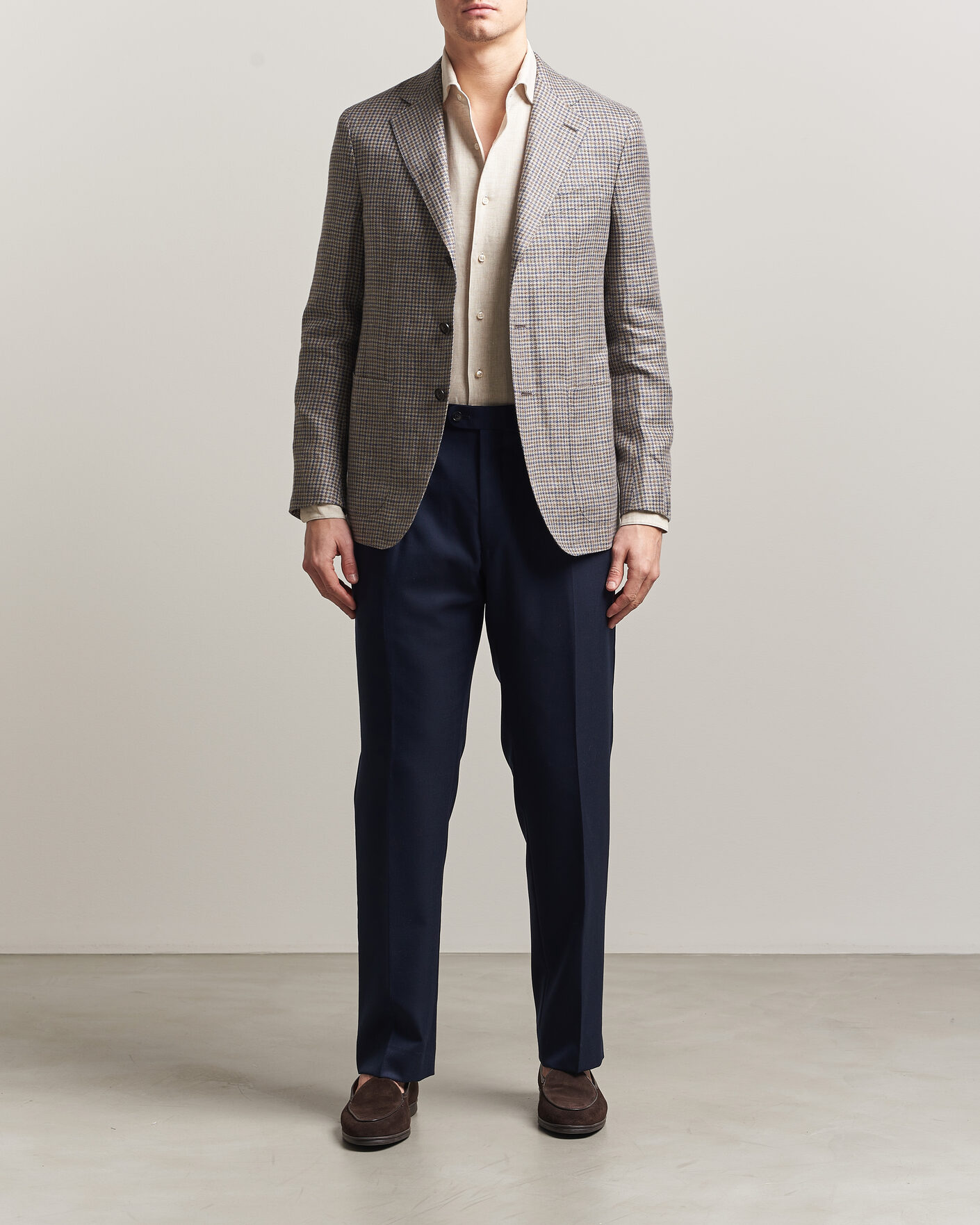 Men | Blazers | Caruso | Aida Linen/Wool Blazer Navy/Grey Check