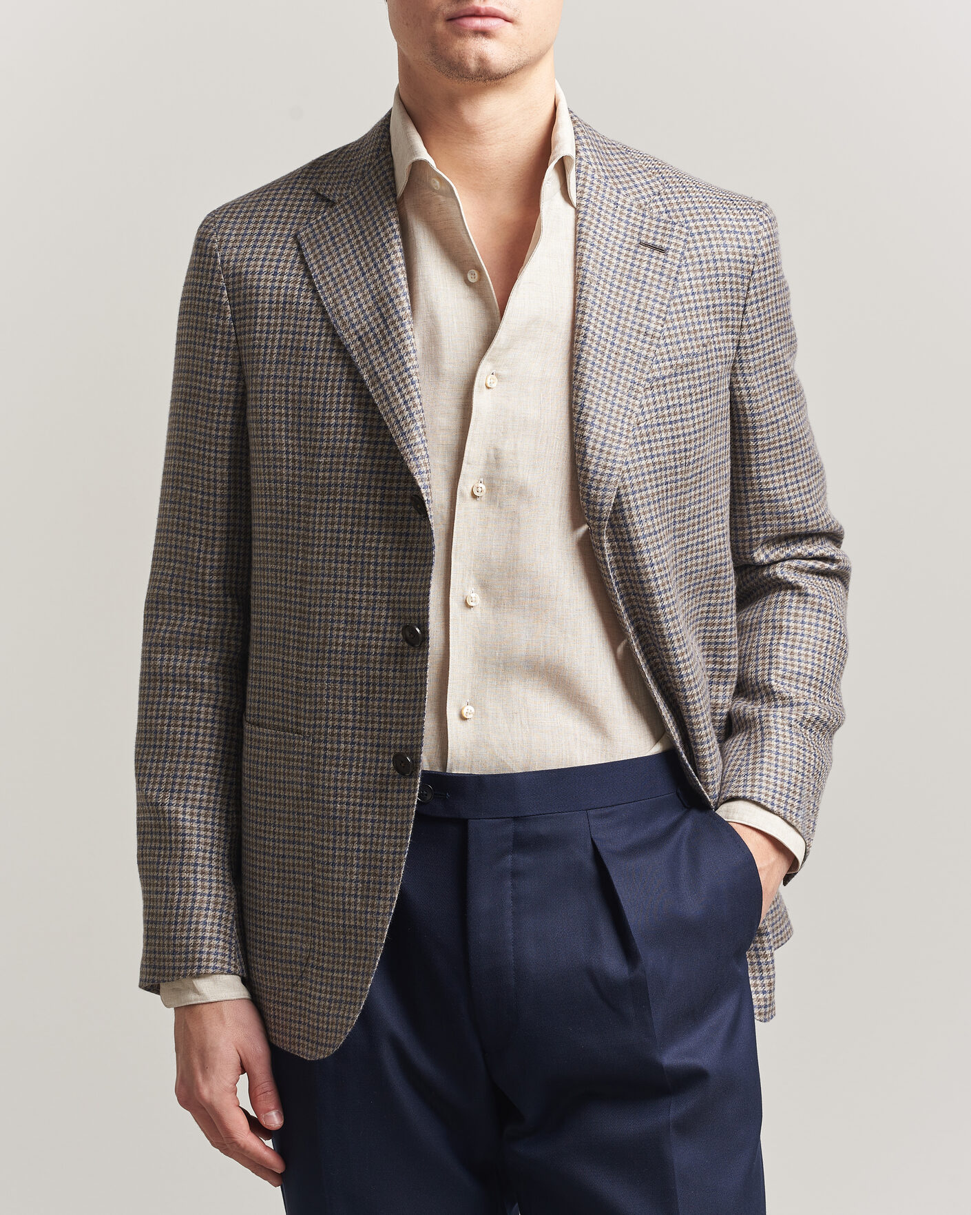 Men | Blazers | Caruso | Aida Linen/Wool Blazer Navy/Grey Check