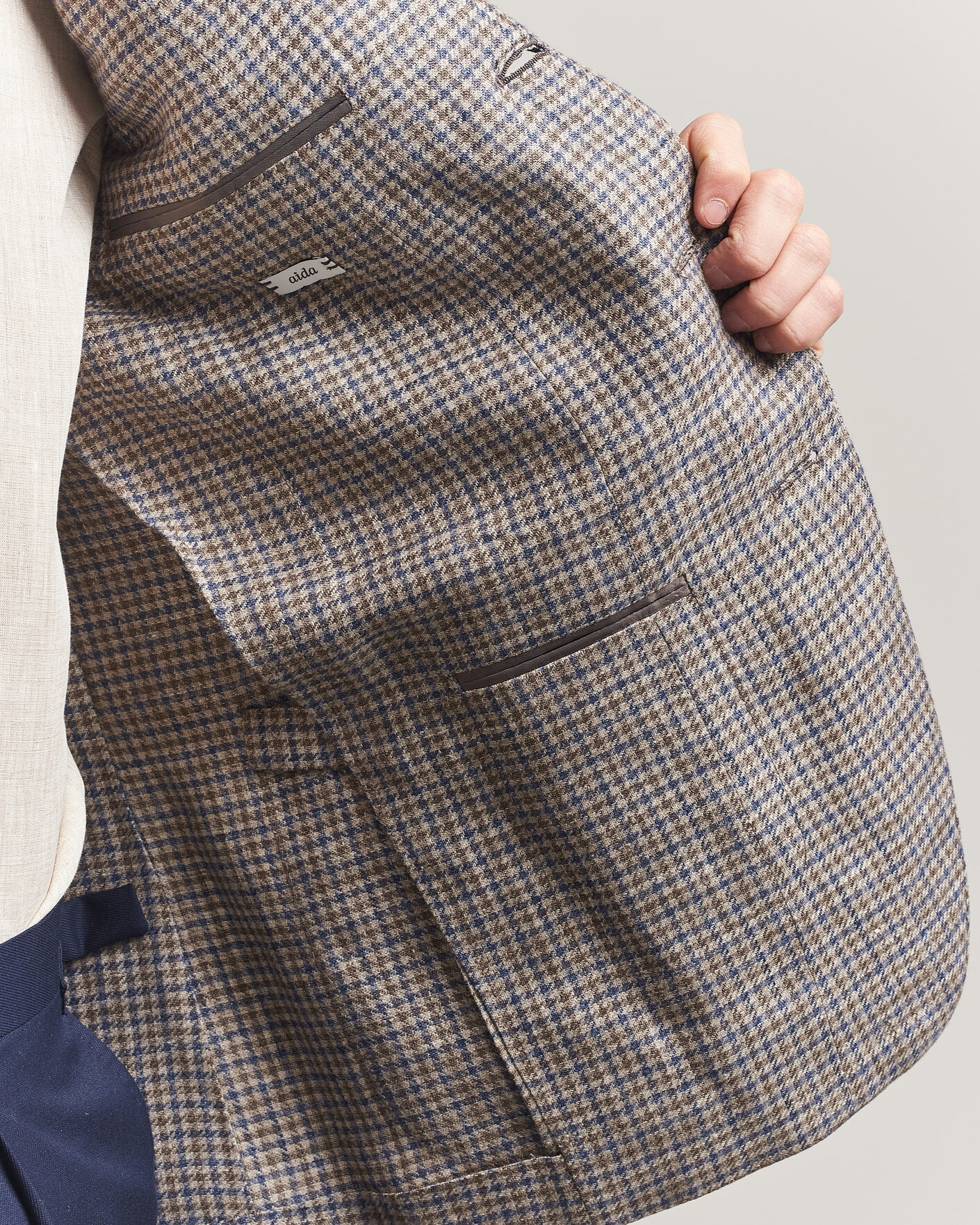 Men | Blazers | Caruso | Aida Linen/Wool Blazer Navy/Grey Check
