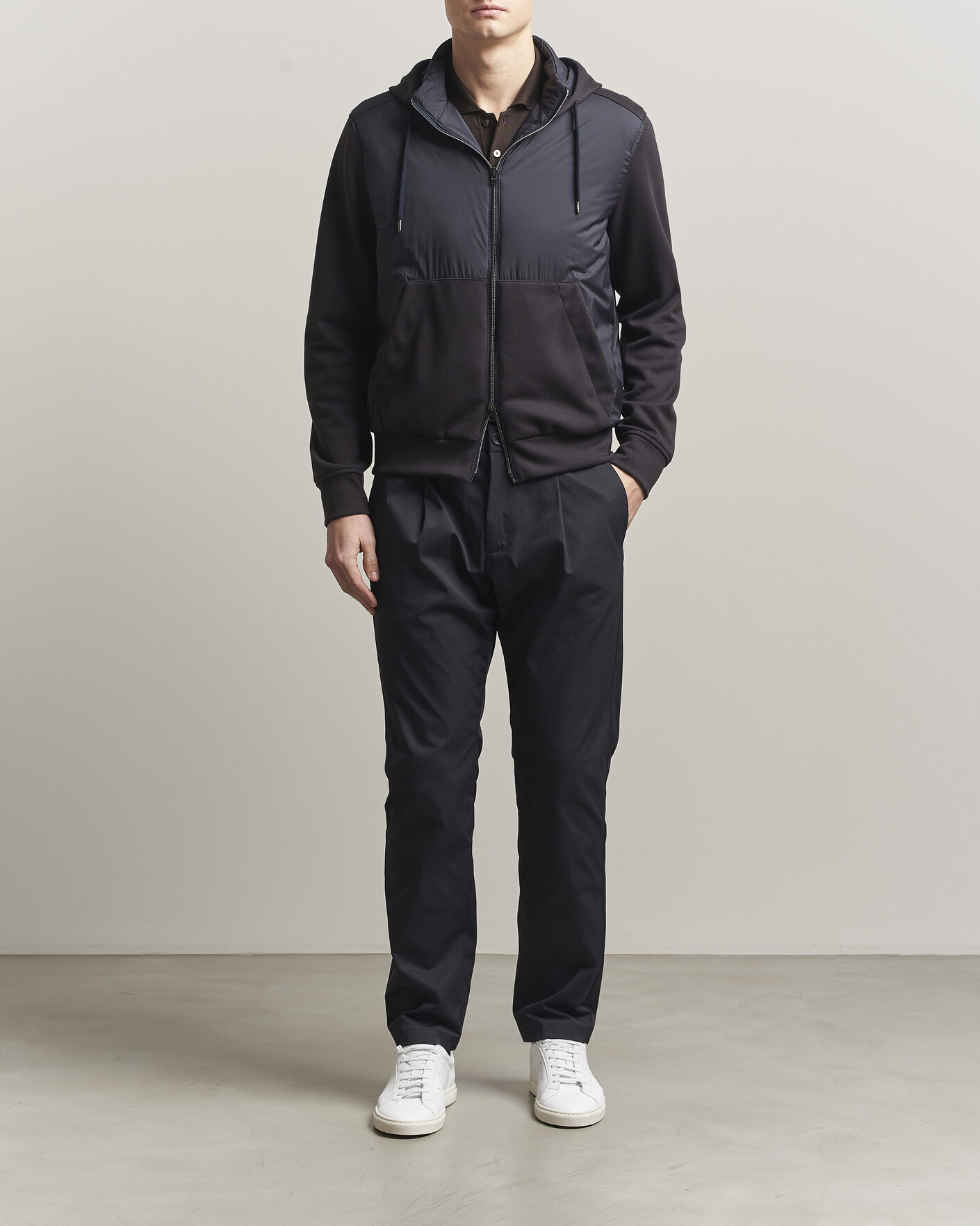 Men | Coats & Jackets | Herno | Hooded Hybrid Jacket Navy