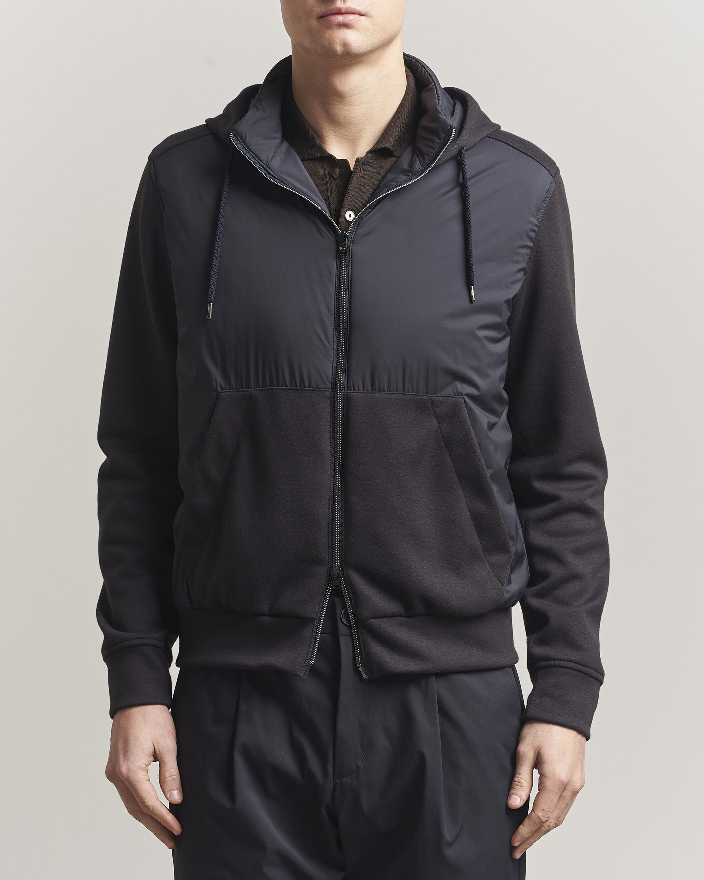 Men | Coats & Jackets | Herno | Hooded Hybrid Jacket Navy