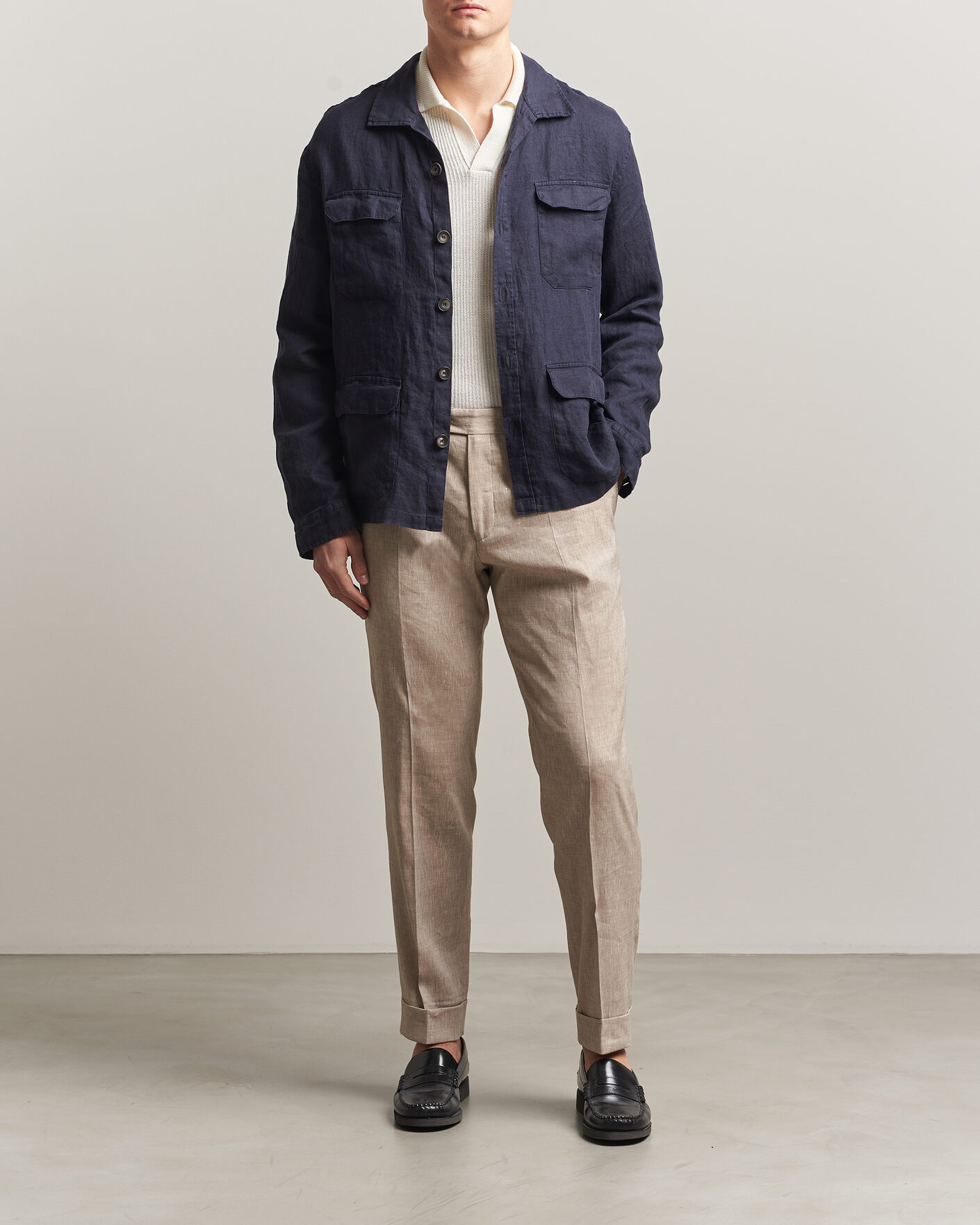Men | Coats & Jackets | Herno | Linen Safari Jacket Navy