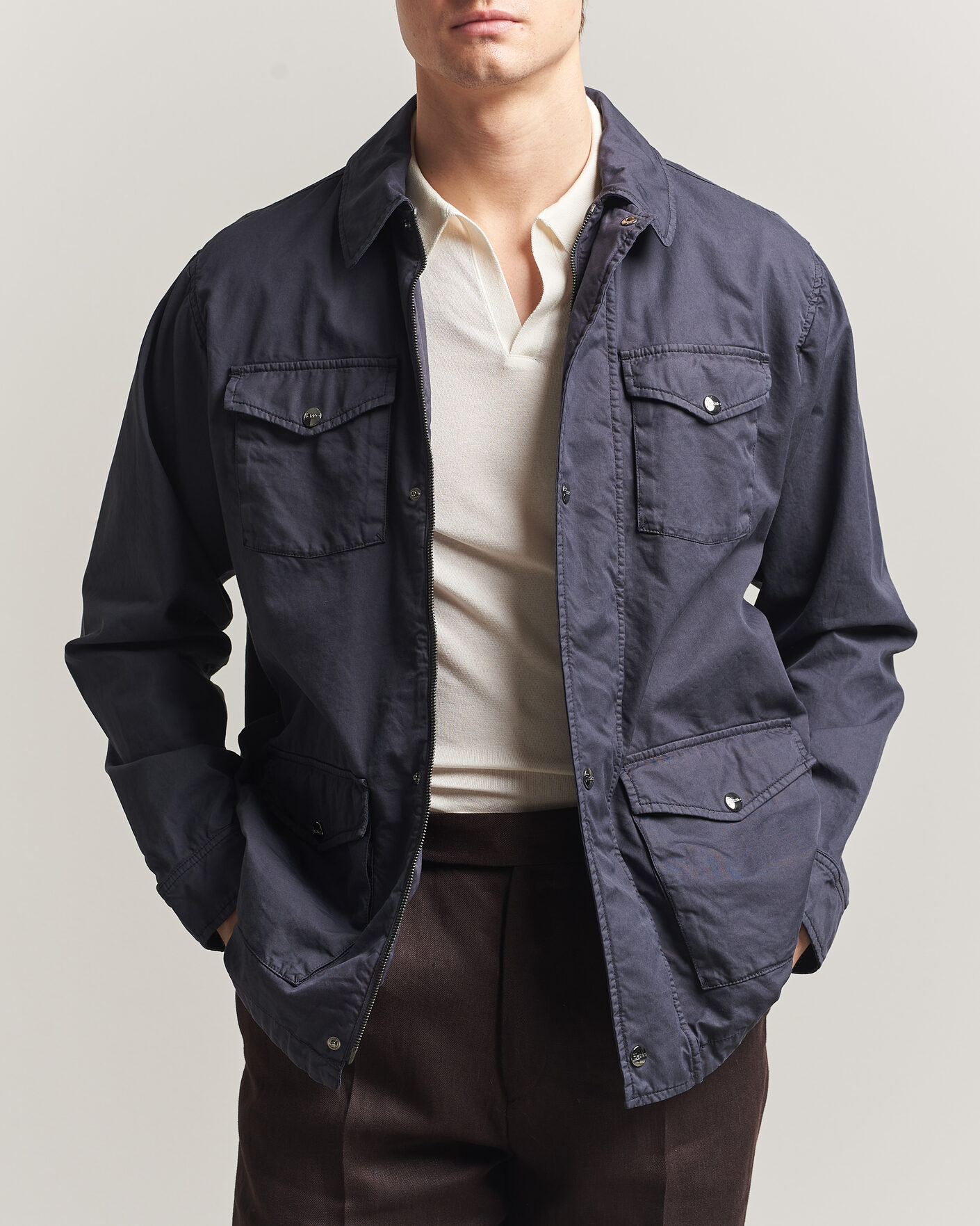 Men | Coats & Jackets | Herno | Washed Cotton Field Jacket Navy