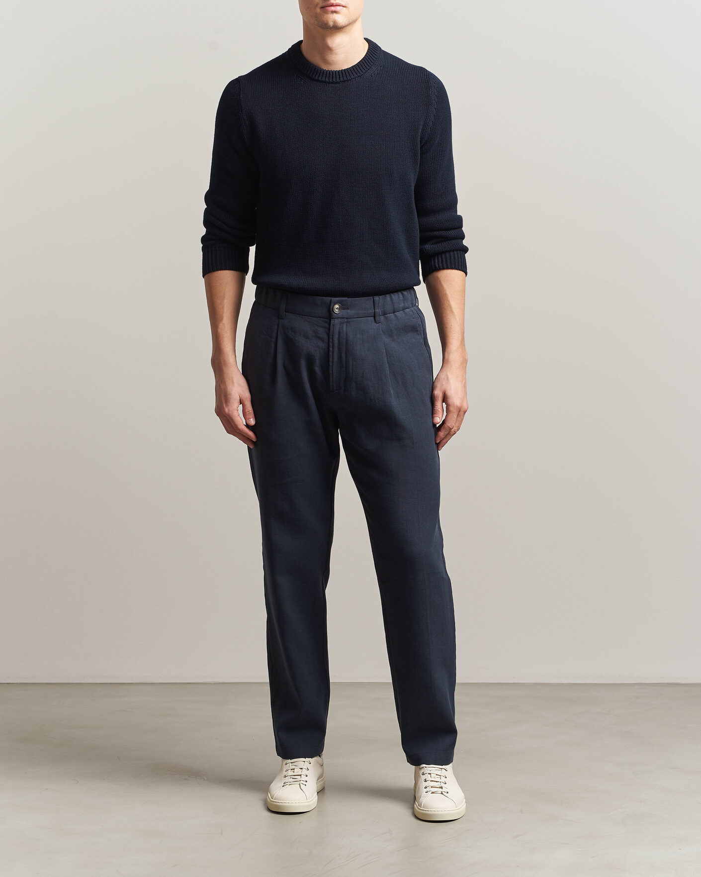 Men | Trousers | Herno | Cotton/Linen Drawstring Pants Navy