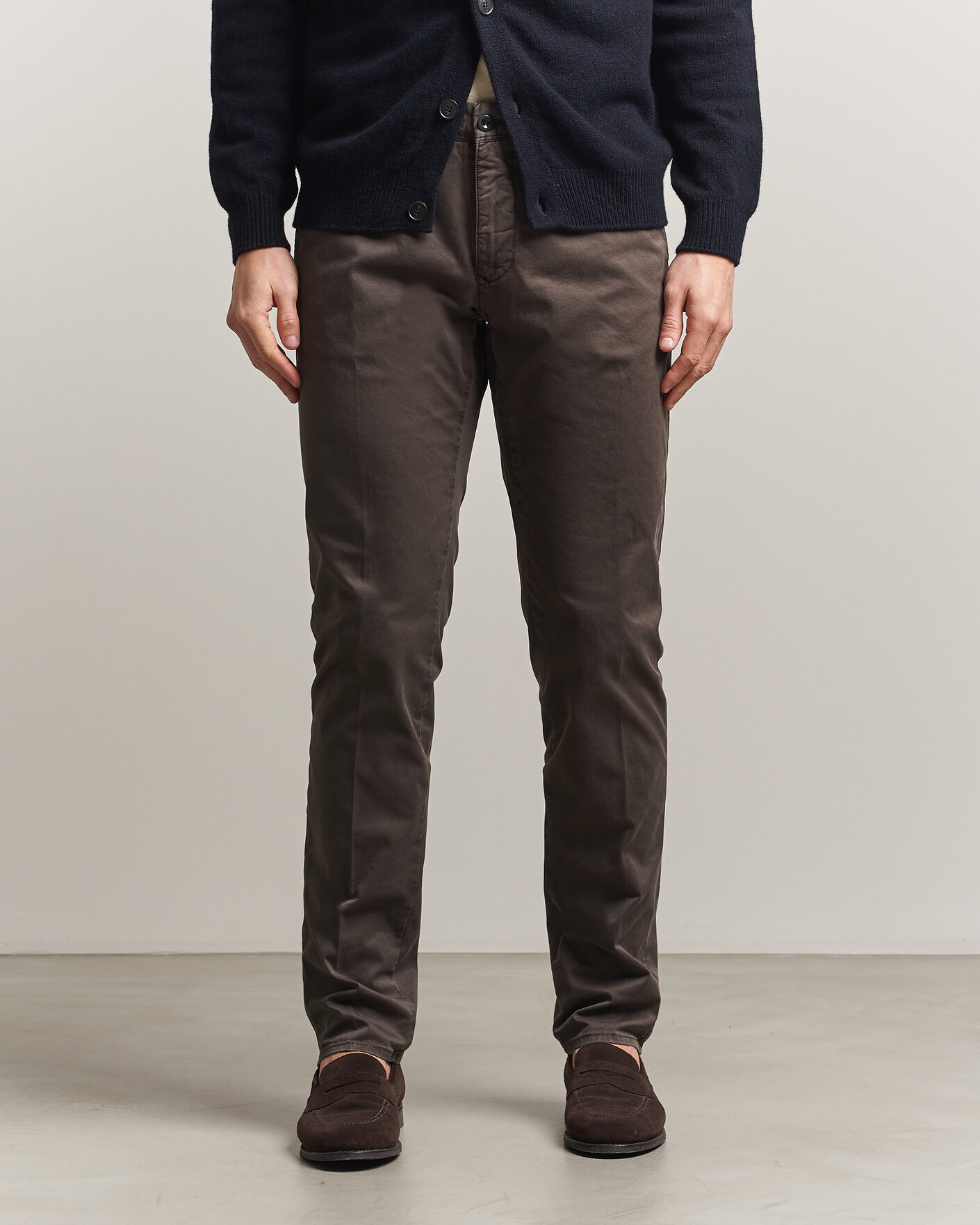 Men | Trousers | Incotex | Slim Fit Garment Dyed Slacks Dark Brown