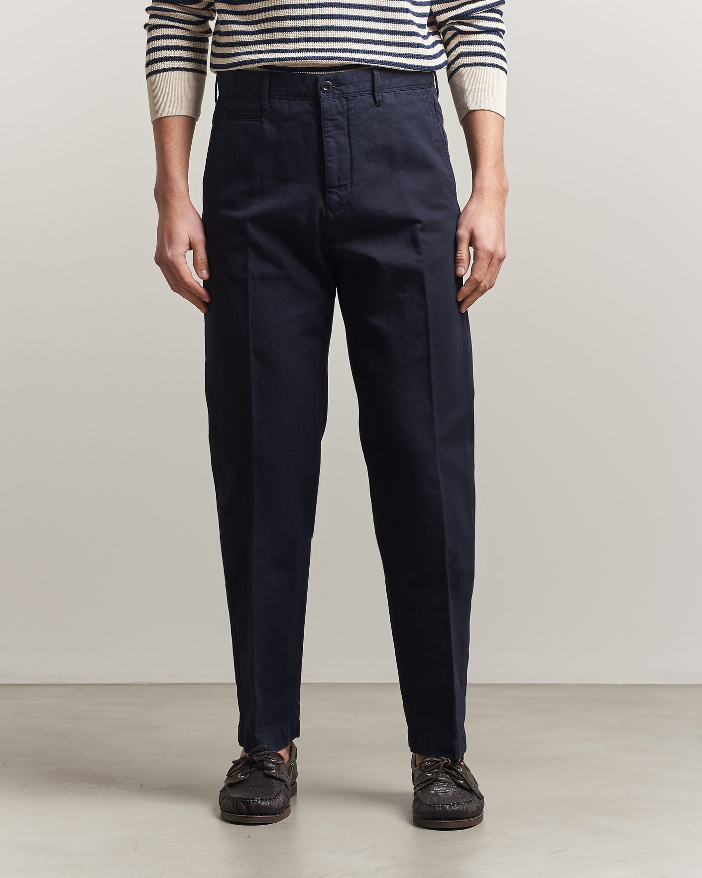 Men | Trousers | Incotex | Regular Fit Cotton/Linen Slacks Navy