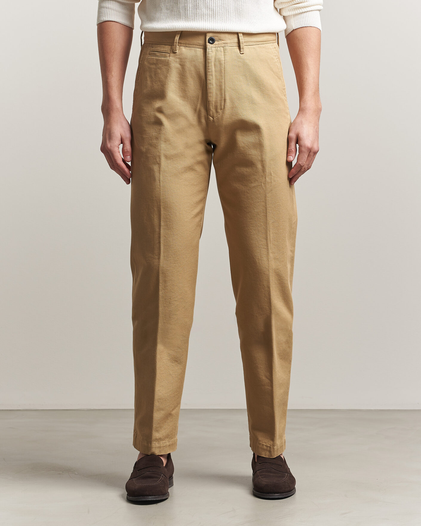Men | Trousers | Incotex | Regular Fit Uniform Cotton Slacks Khaki