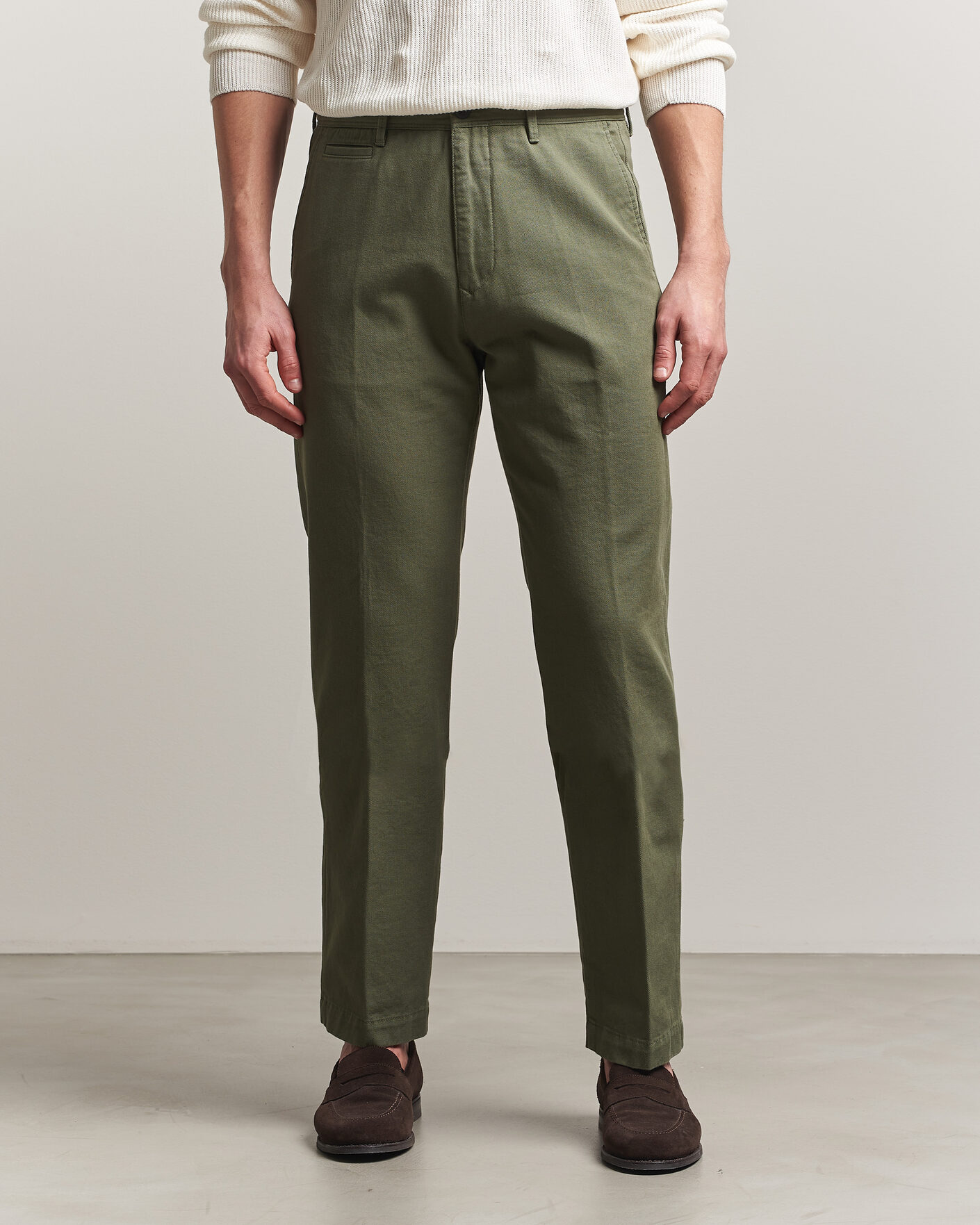 Men | Trousers | Incotex | Regular Fit Uniform Cotton Slacks Military