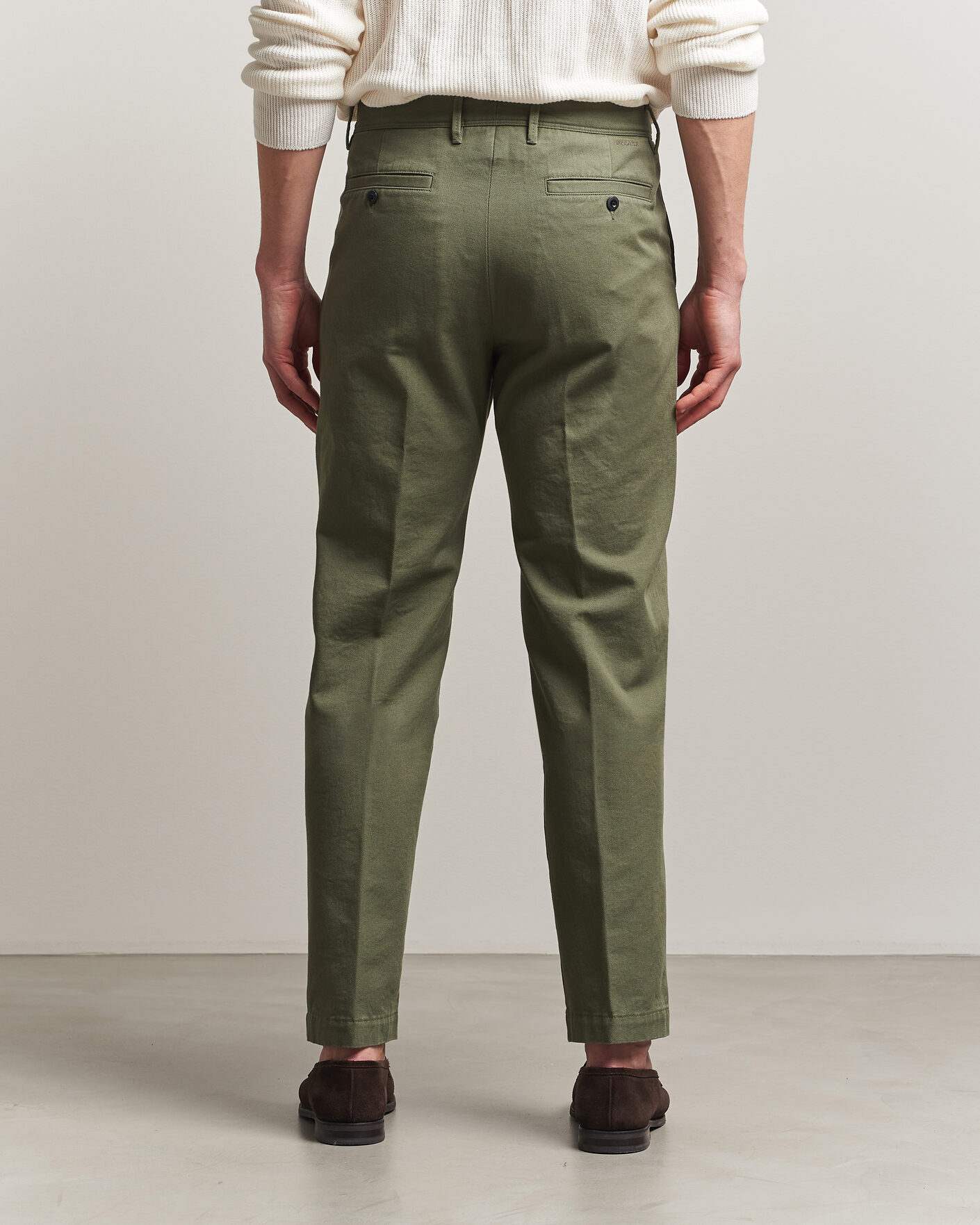 Men | Trousers | Incotex | Regular Fit Uniform Cotton Slacks Military