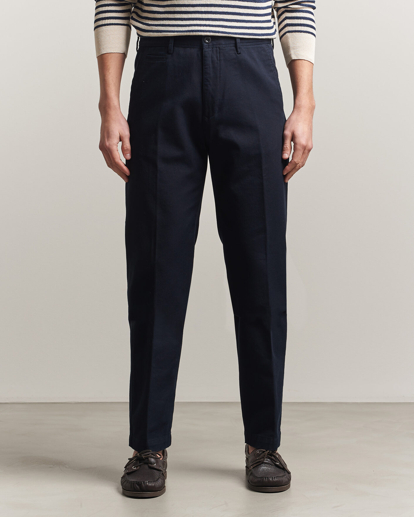 Men | Trousers | Incotex | Regular Fit Uniform Cotton Slacks Navy