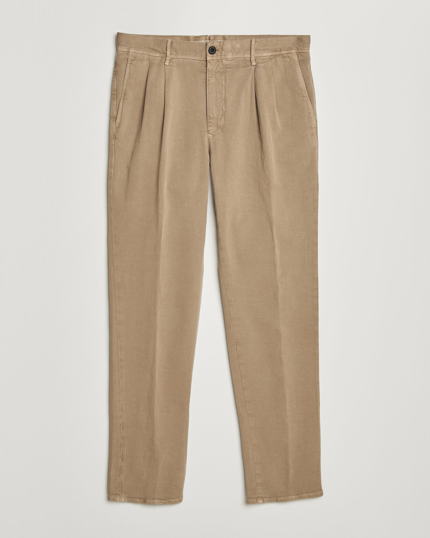 Men | Trousers | Incotex | Tapered Fit Pleated Linen Slacks Brown