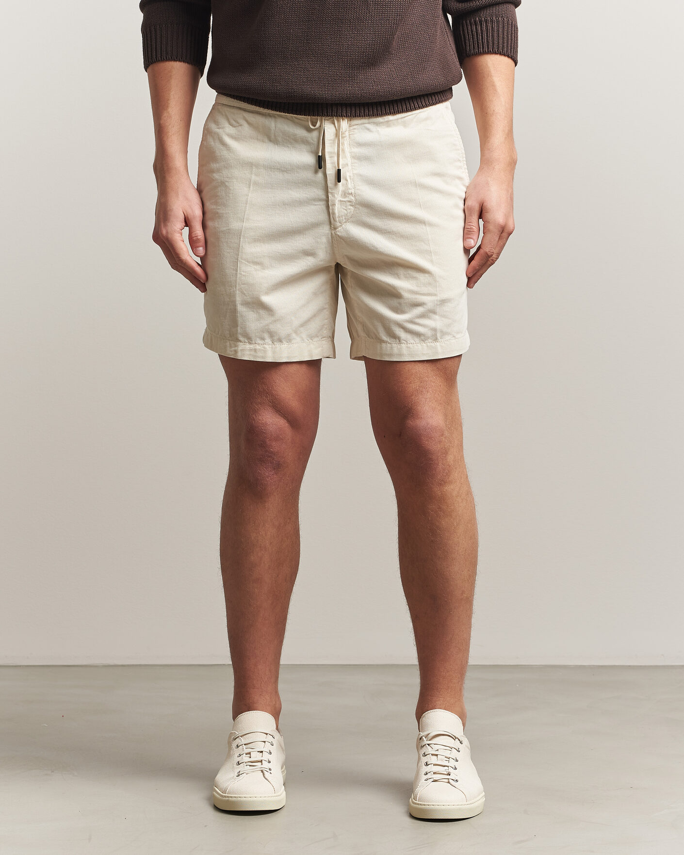Men | Shorts | Incotex | Baby Corduroy Drawstring Shorts Off White