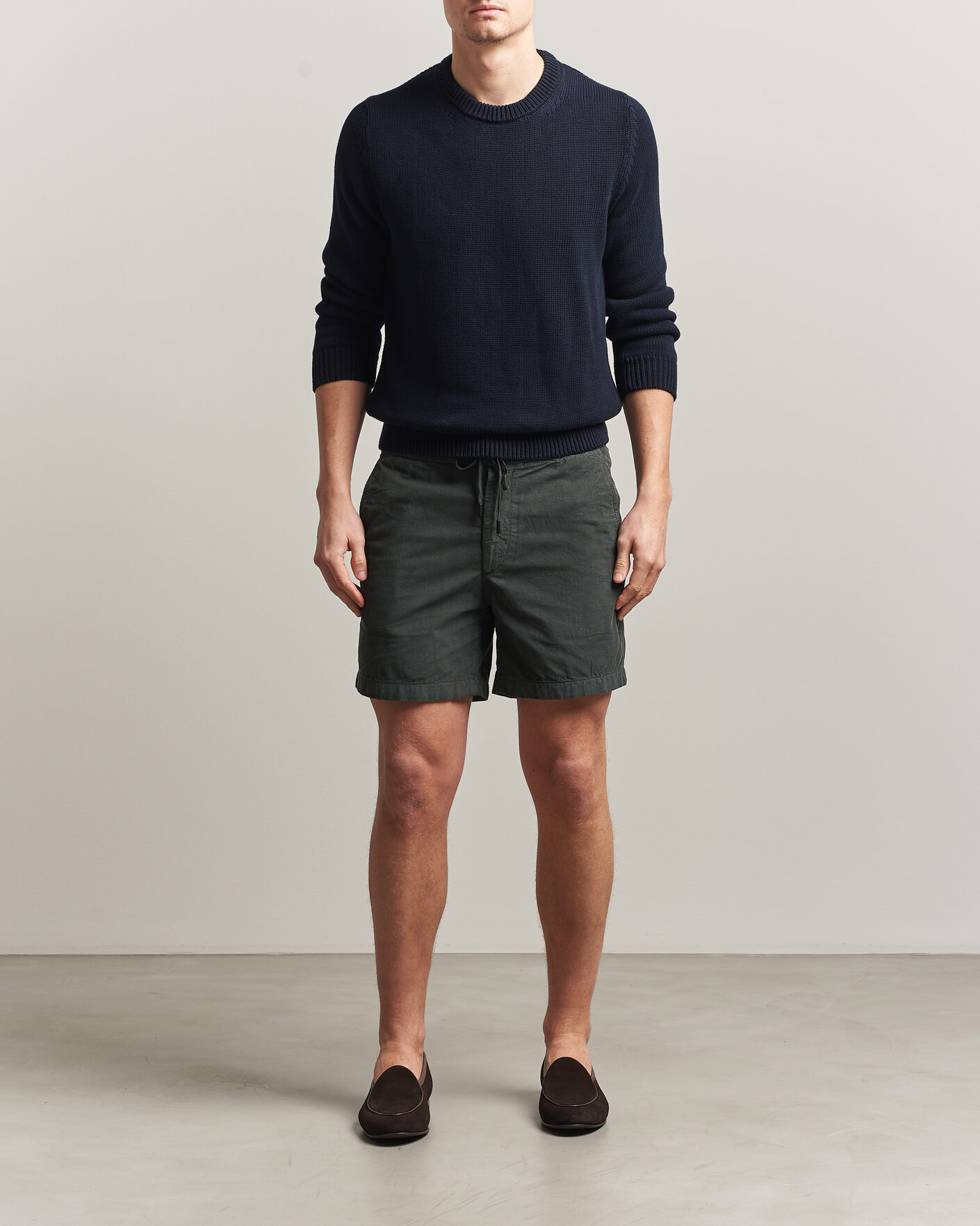 Men | Shorts | Incotex | Baby Corduroy Drawstring Shorts Dark Green