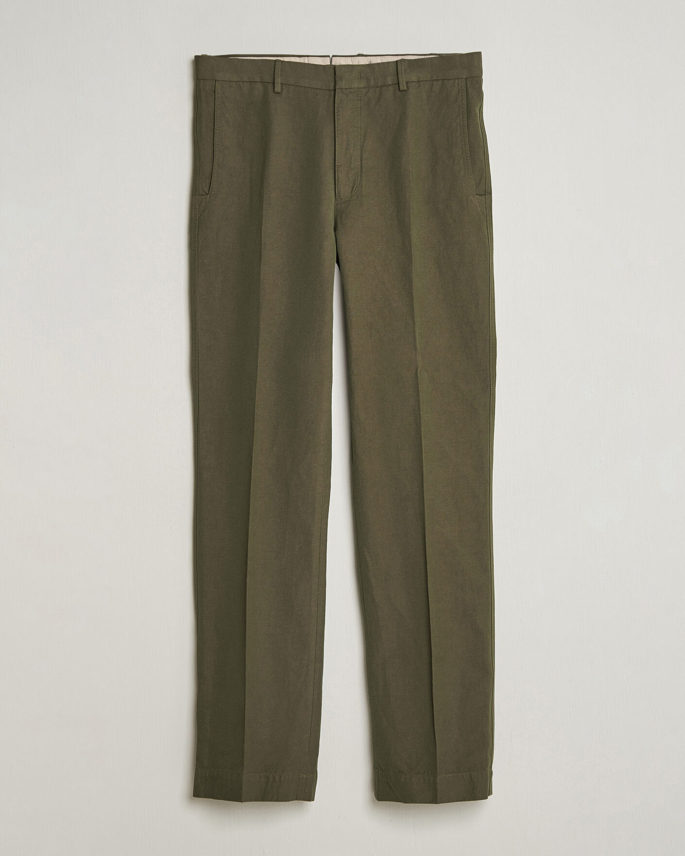Incotex Regular Fit Cotton/Linen Drill Trousers Military at