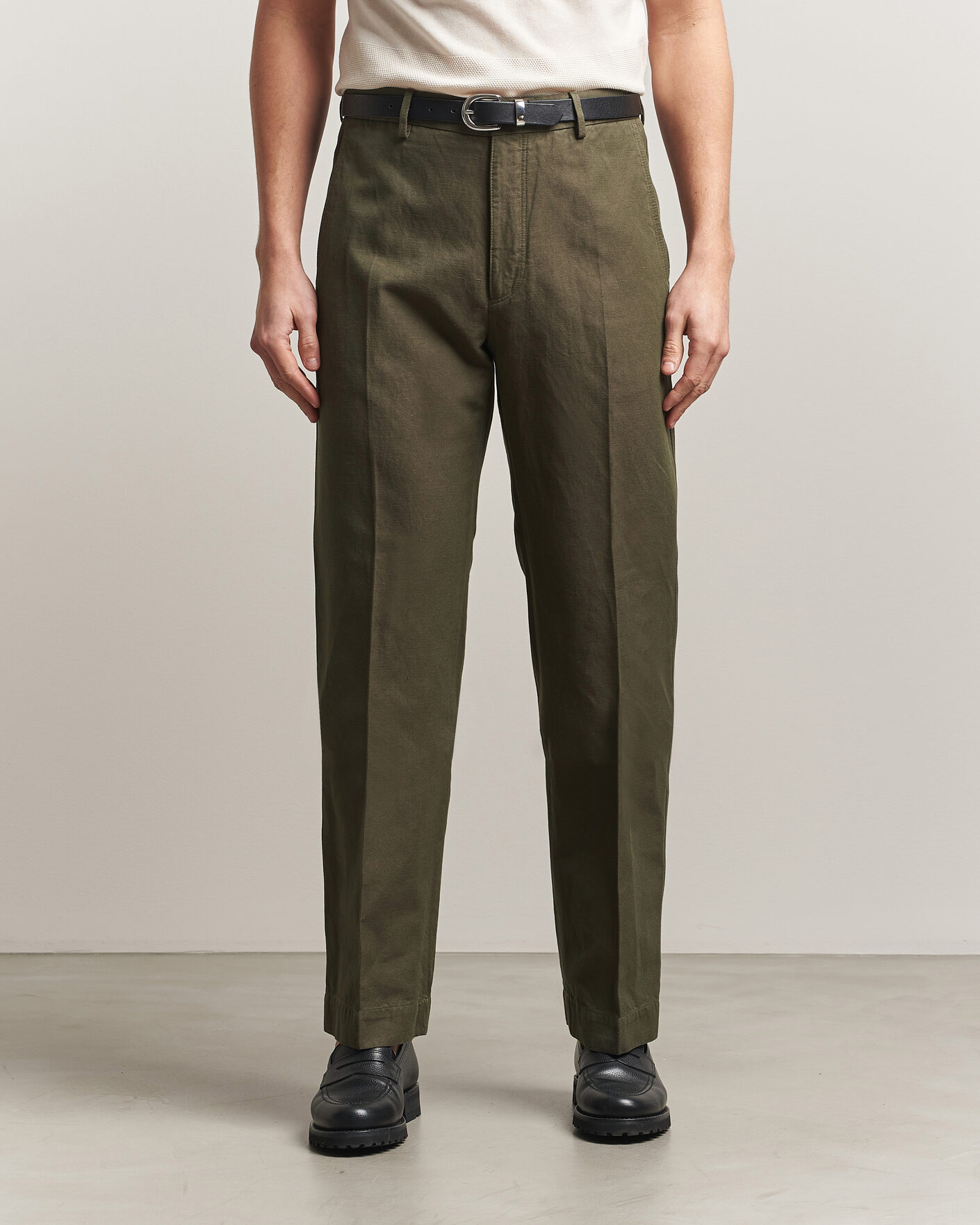 Incotex Regular Fit Cotton/Linen Drill Trousers Military at