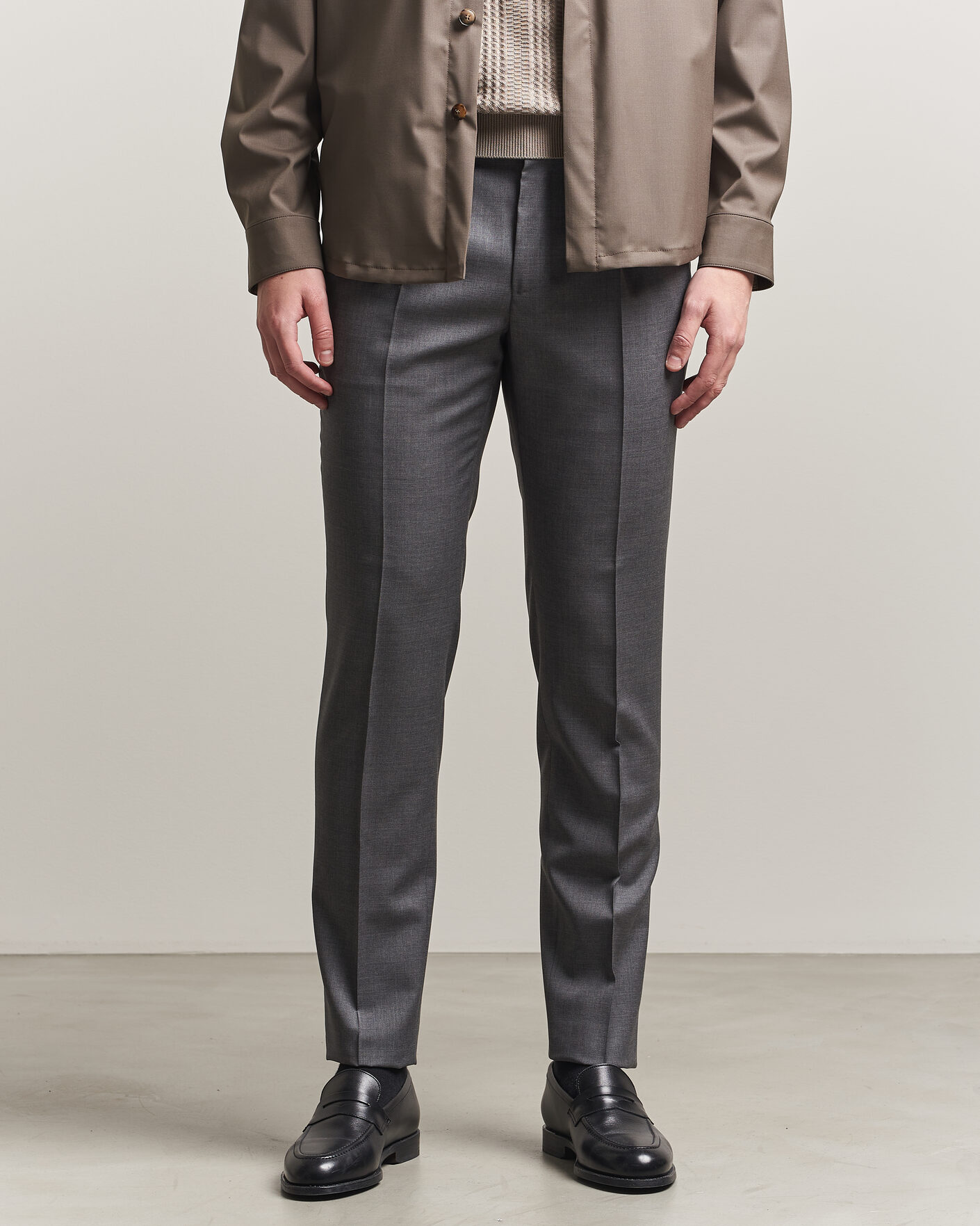 Men | Trousers | Incotex | Regular Fit Super 100s Wool Pants Grey Melange