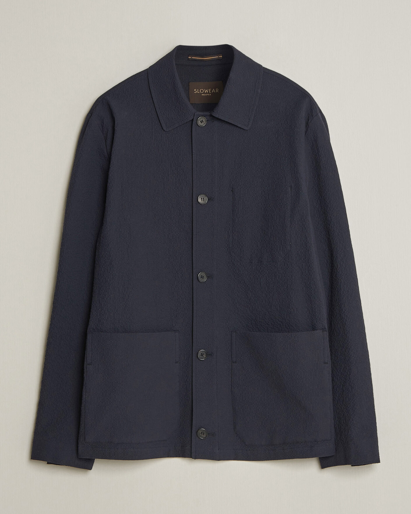 Men | Coats & Jackets | Incotex | Seersucker Cotton/Silk Chore Jacket Navy