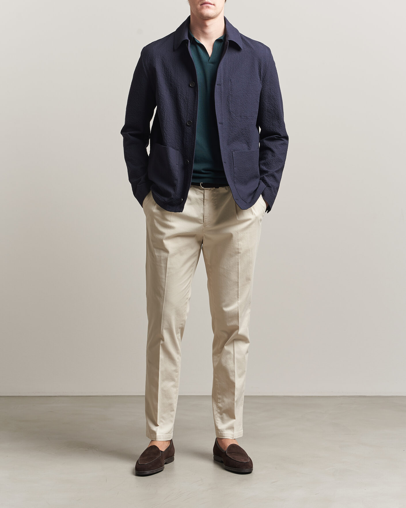 Men | Coats & Jackets | Incotex | Seersucker Cotton/Silk Chore Jacket Navy