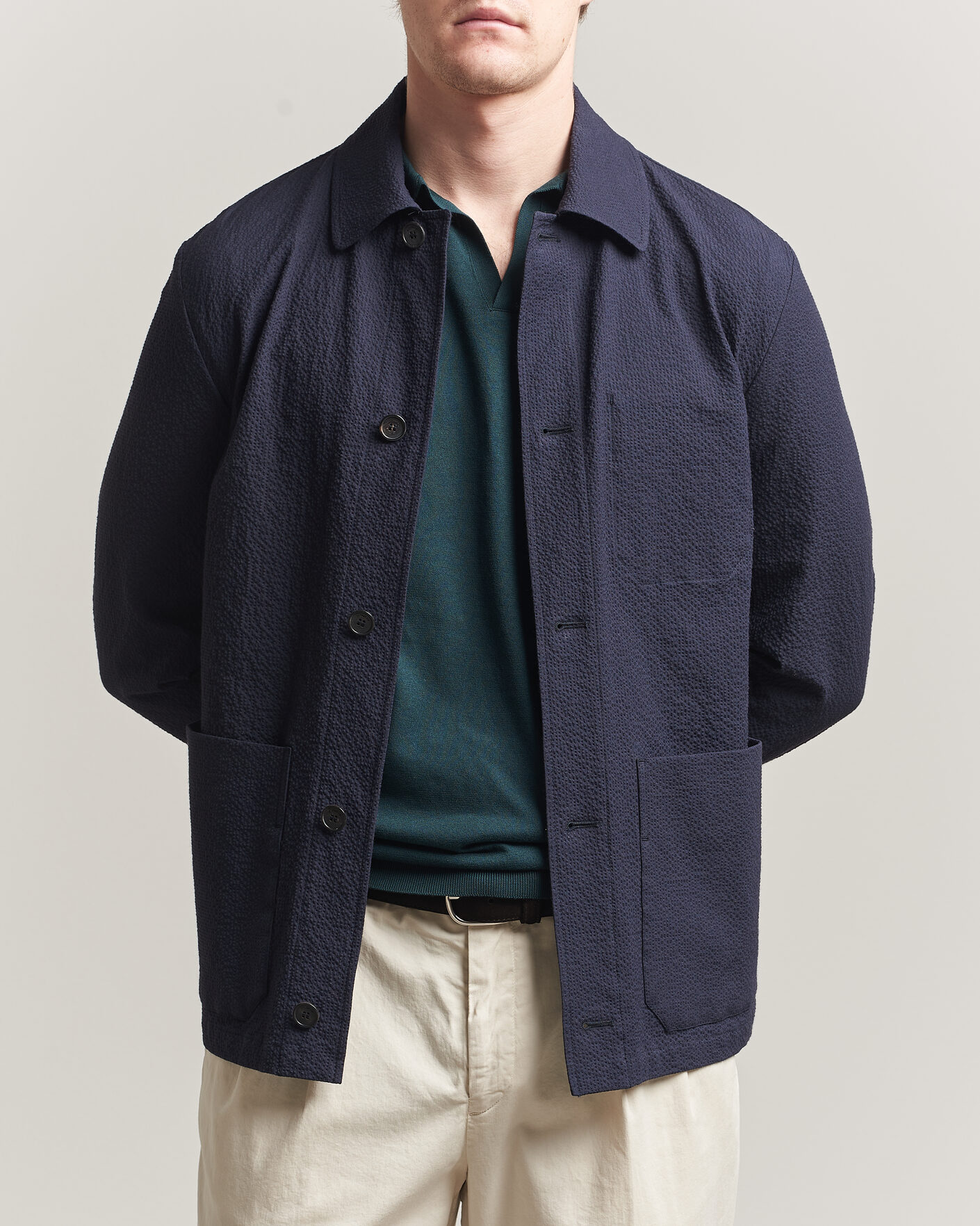 Men | Coats & Jackets | Incotex | Seersucker Cotton/Silk Chore Jacket Navy