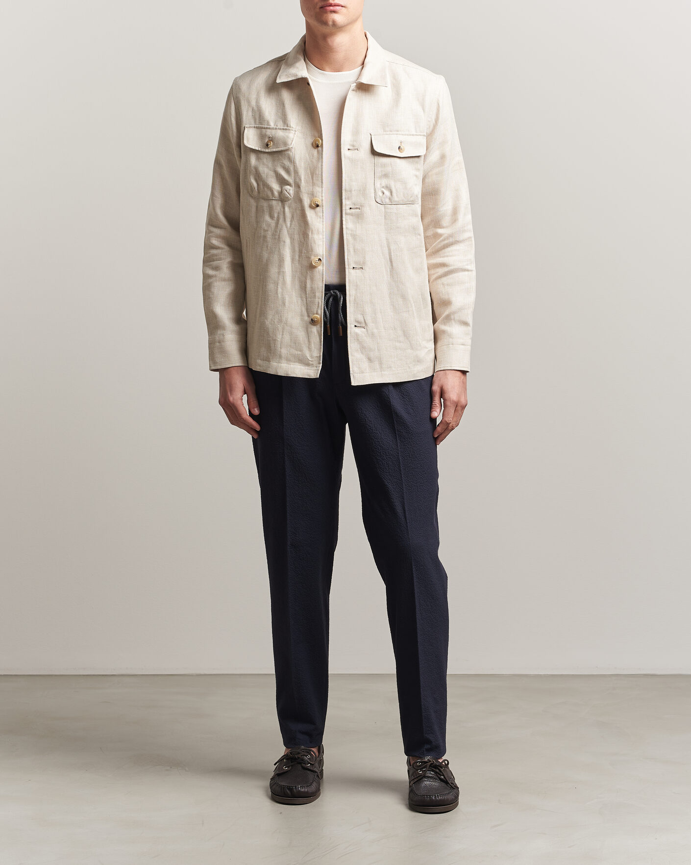 Men | Trousers | Incotex | Tapered Fit Seersucker Pants Navy