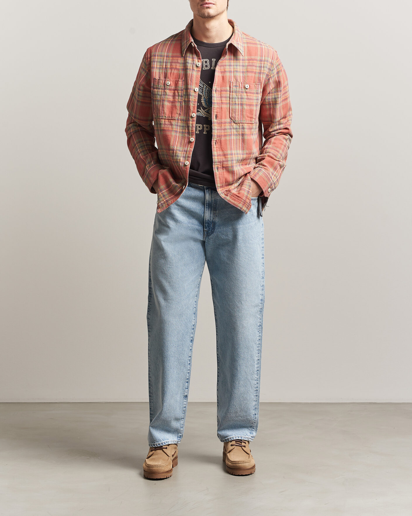 Men | Shirts | RRL | Cameron Double Pocket Shirt Red/Blue Check