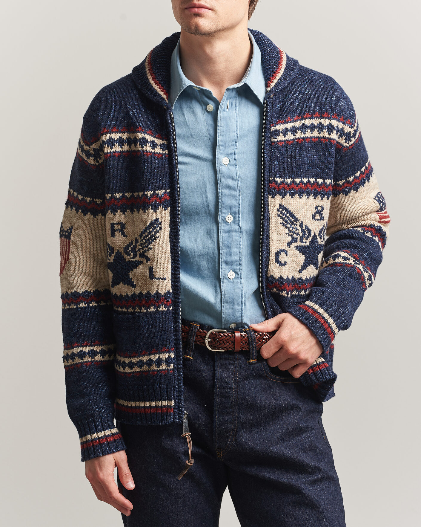 Men | Sweaters & Knitwear | RRL | Jacquard Shawl Cardigan Indigo