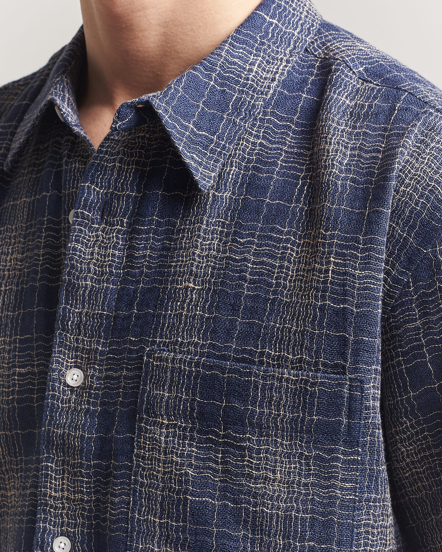 Men | Shirts | Palmes | Cotton/Linen Short Sleeve Shirt Navy Check