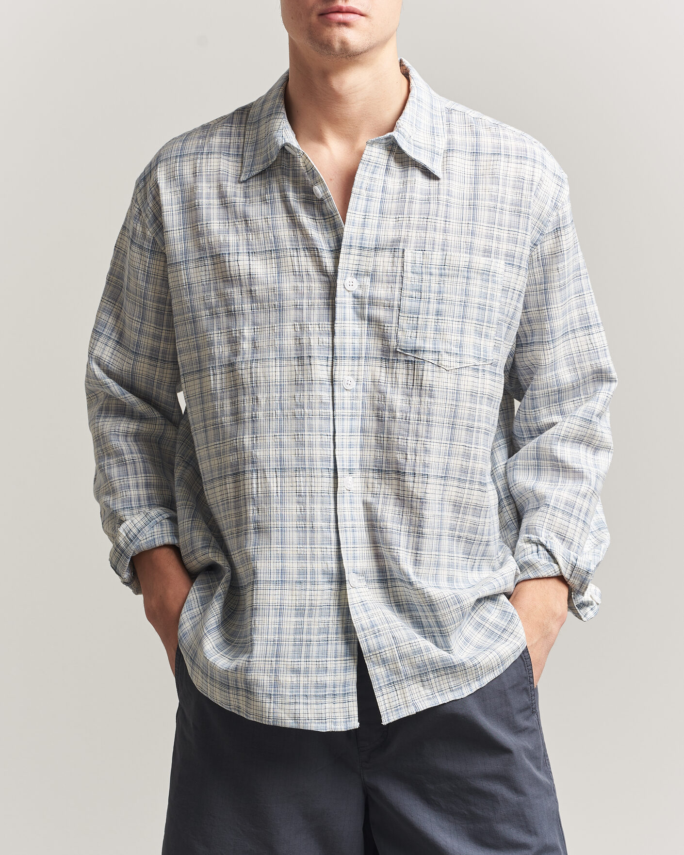 Men | Shirts | Palmes | Cotton/Linen Shirt Light Blue Check