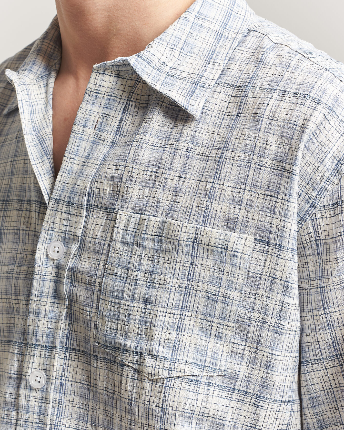 Men | Shirts | Palmes | Cotton/Linen Shirt Light Blue Check